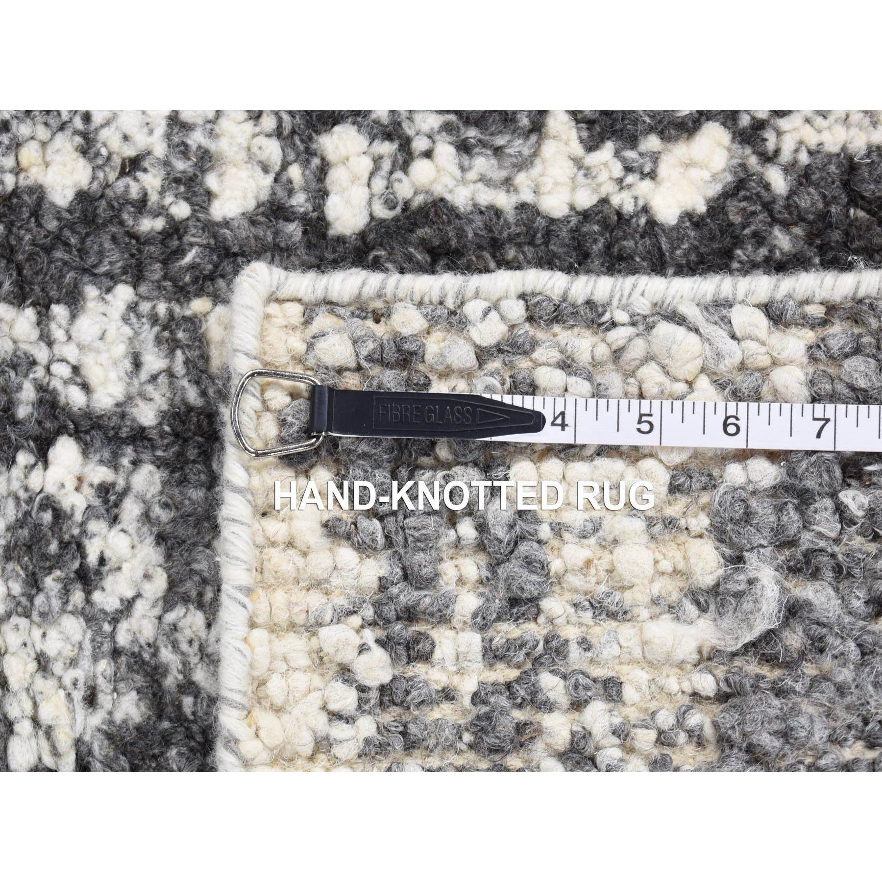 3'x3' Olive Black, Modern Vertical Broken Stripe Design, Plush Pile Organic Undyed Wool, Hand Knotted Square Oriental Rug Sh80754