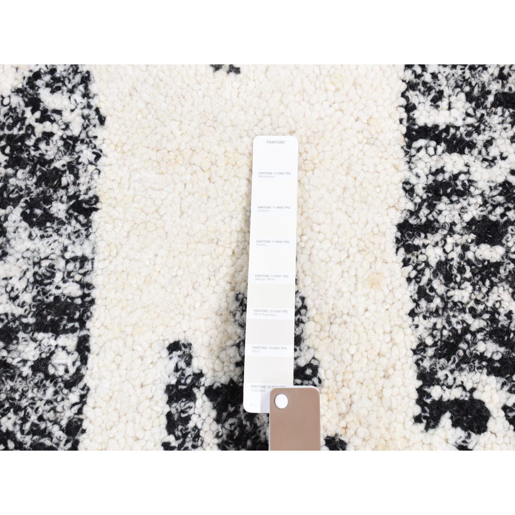 3'x3' Black, Modern Erased Column Design Thick and Plush, Organic Undyed Wool Hand Knotted, Square Oriental Rug Sh80756