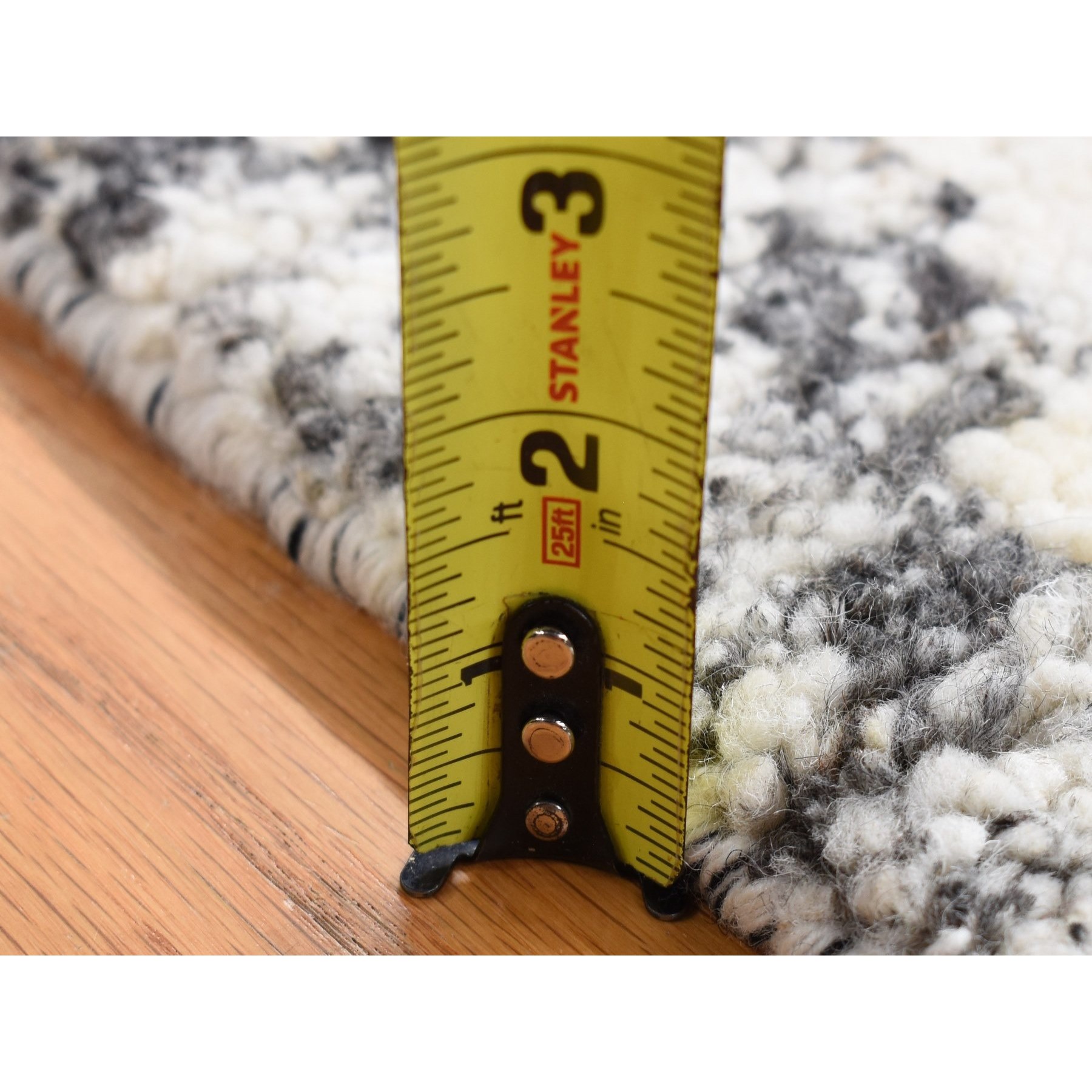 3'x3' Black, Modern Erased Column Design Thick and Plush, Organic Undyed Wool Hand Knotted, Square Oriental Rug Sh80756