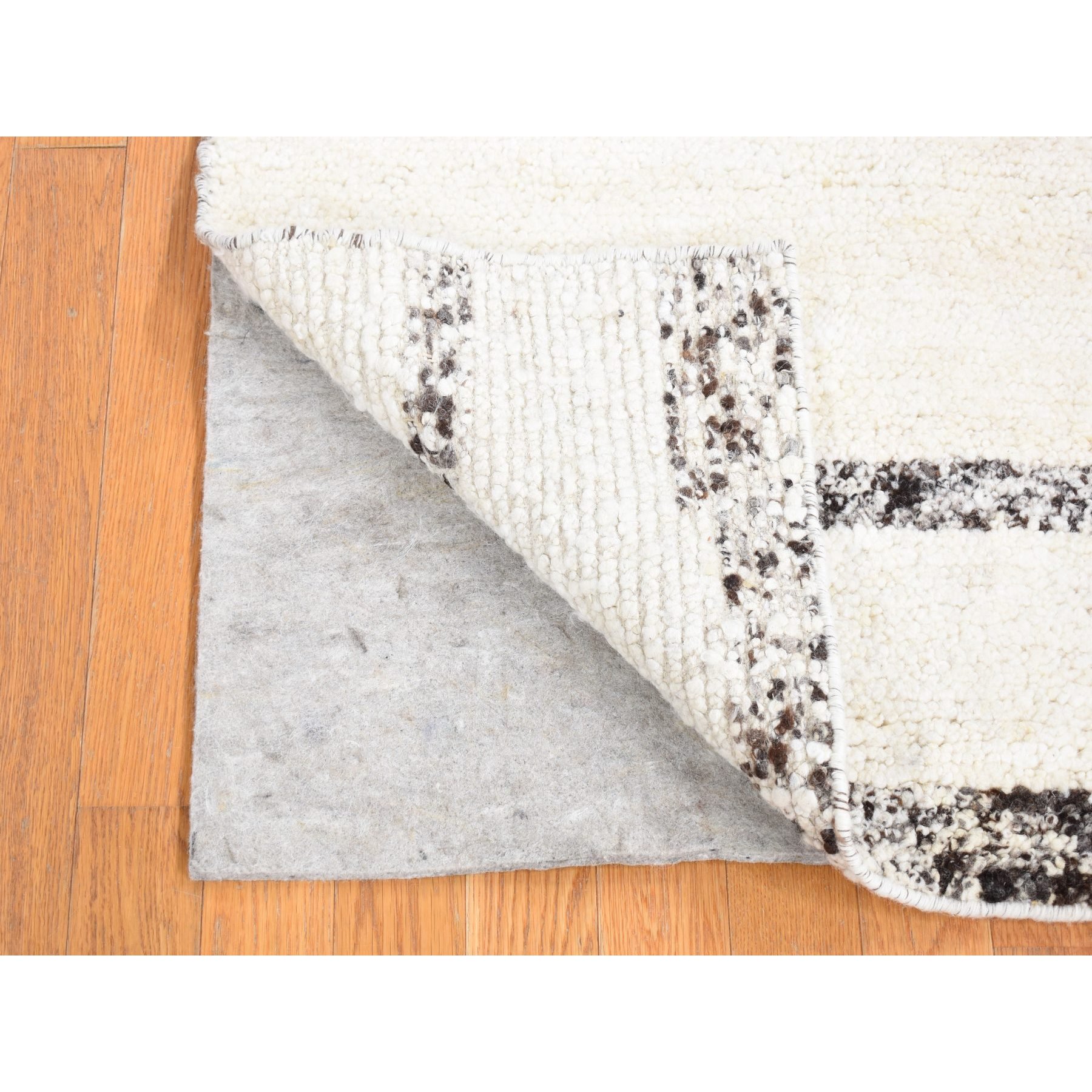 3'x3' Dark Brown and Ivory, Organic Undyed Wool Hand Knotted, Striae Design Thick and Plush, Square Oriental Rug Sh80757