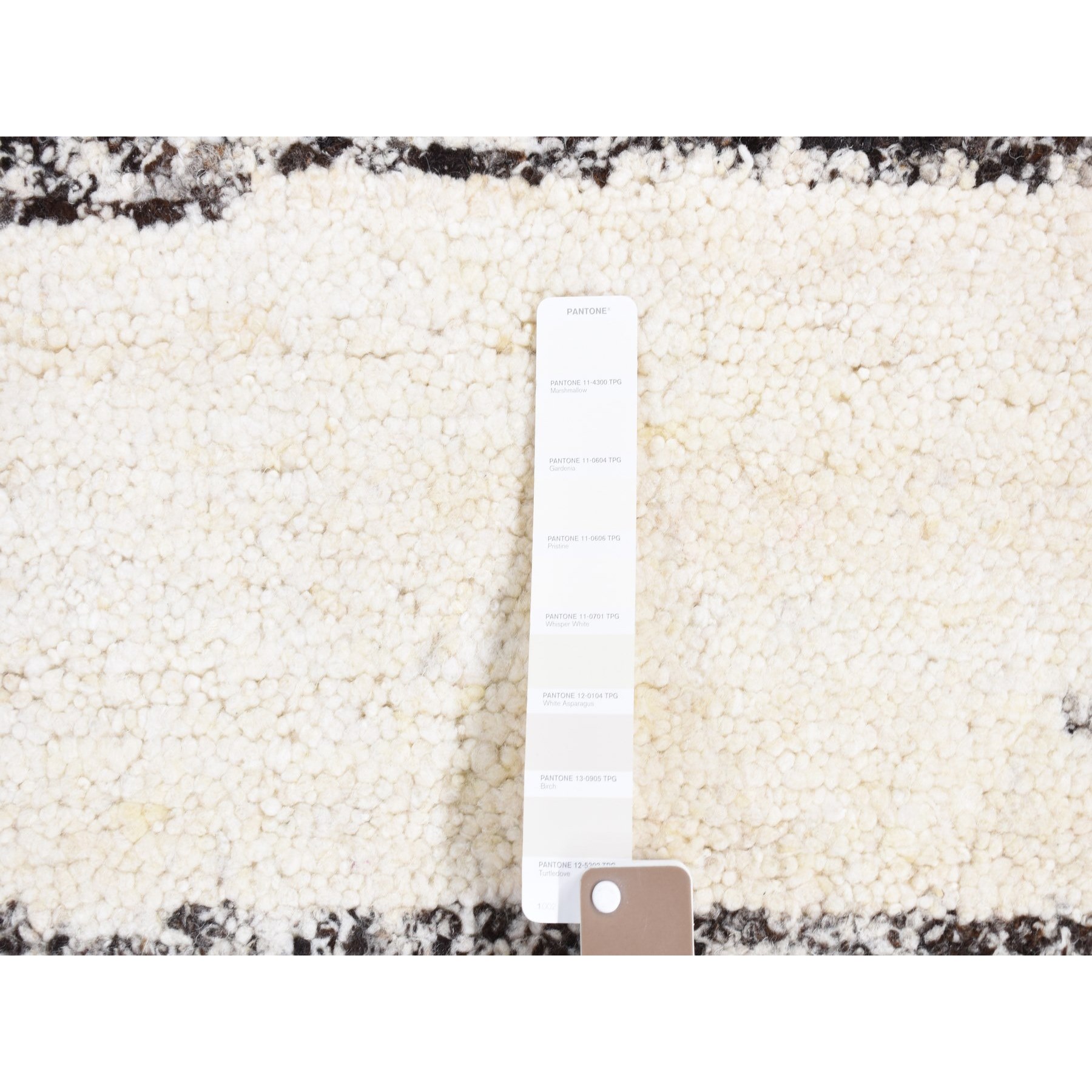 3'x3' Dark Brown and Ivory, Organic Undyed Wool Hand Knotted, Striae Design Thick and Plush, Square Oriental Rug Sh80757