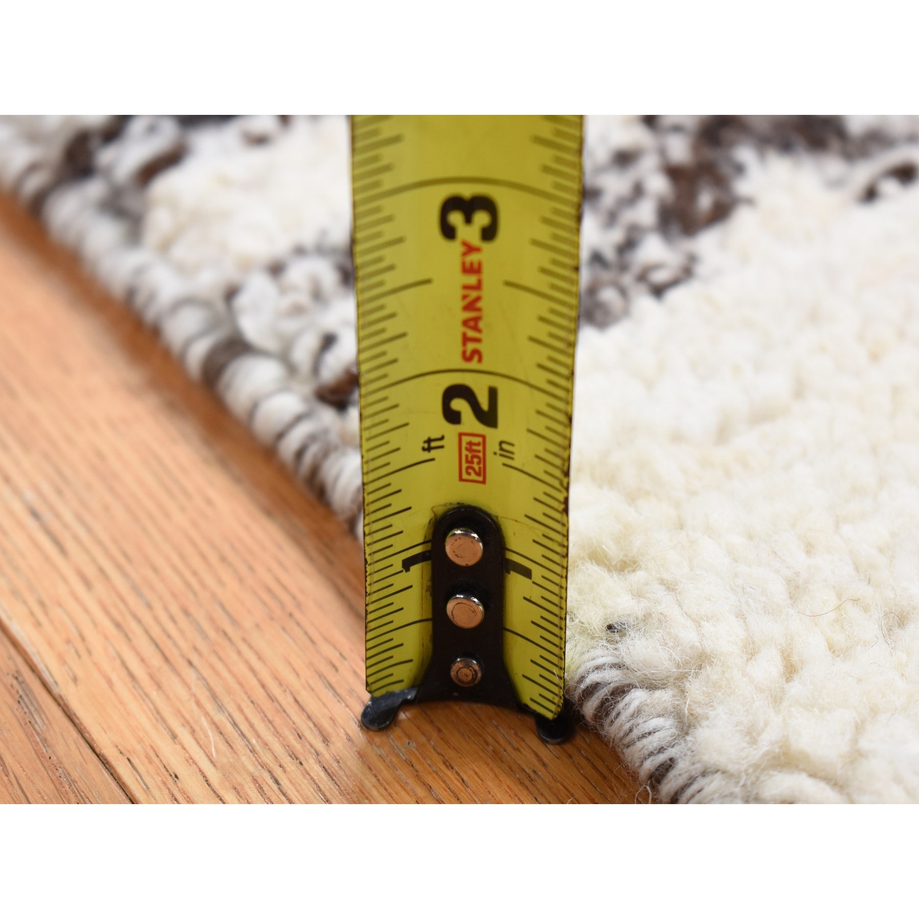 3'x3' Dark Brown and Ivory, Organic Undyed Wool Hand Knotted, Striae Design Thick and Plush, Square Oriental Rug Sh80757