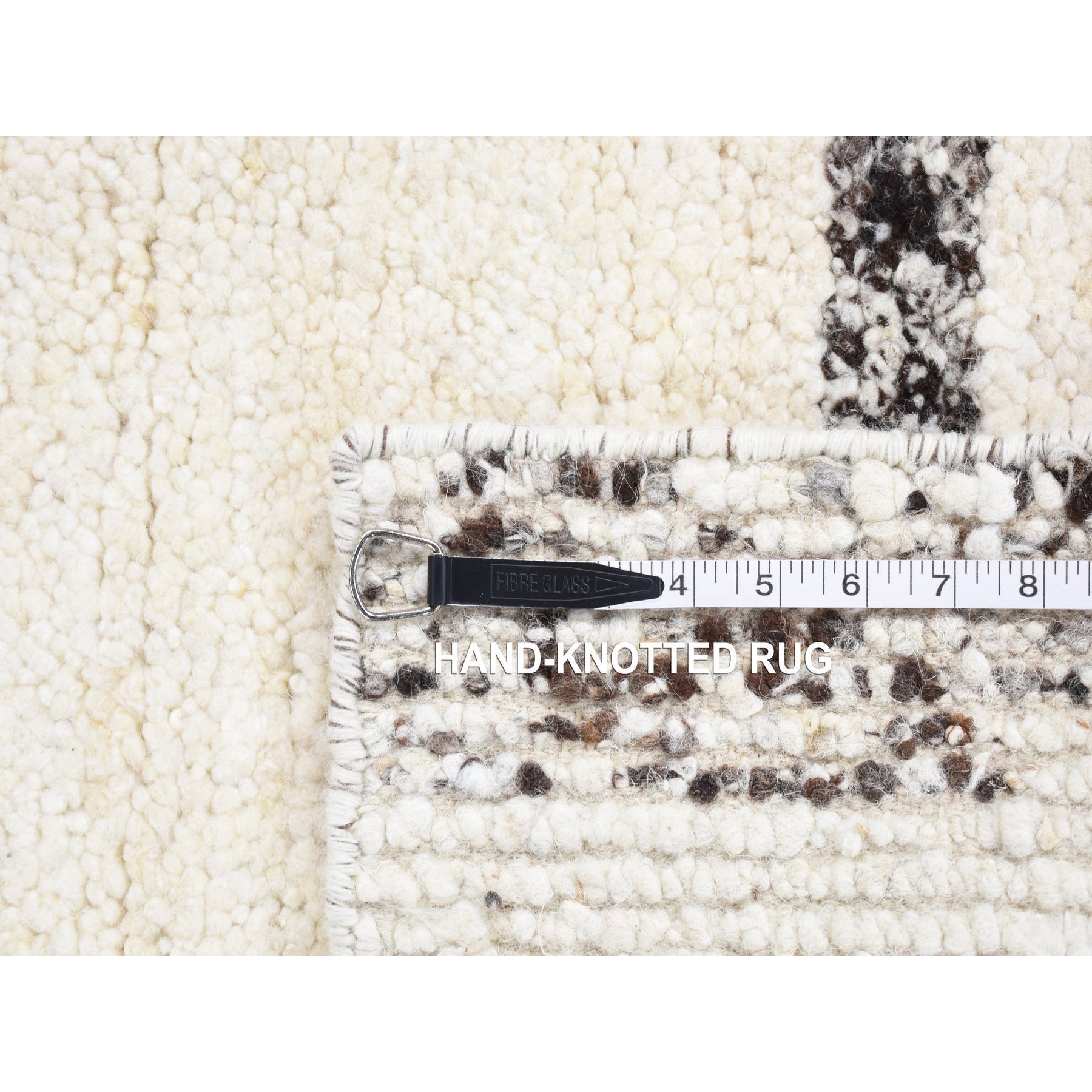 3'x3' Dark Brown and Ivory, Organic Undyed Wool Hand Knotted, Striae Design Thick and Plush, Square Oriental Rug Sh80757
