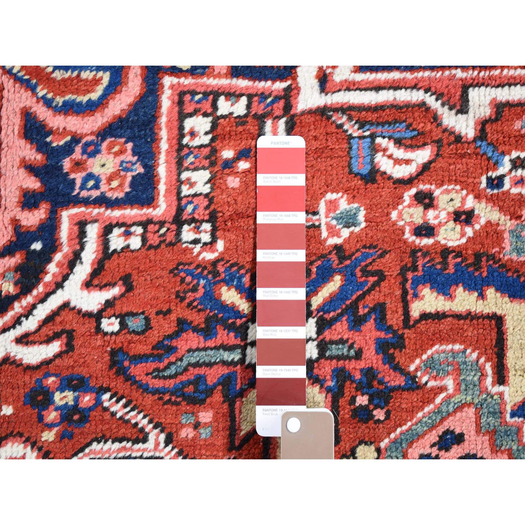 8'10"x11'8" Chili Red, Antique Persian Heriz, Soft and Full Pile, Pure Wool, Sides and Ends Professionally Secured, cleaned, Hand Knotted, Oriental Rug Sh80776