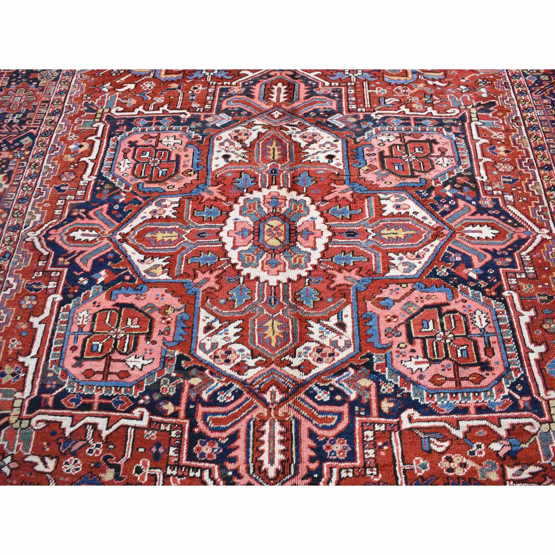 8'10"x11'8" Chili Red, Antique Persian Heriz, Soft and Full Pile, Pure Wool, Sides and Ends Professionally Secured, cleaned, Hand Knotted, Oriental Rug Sh80776
