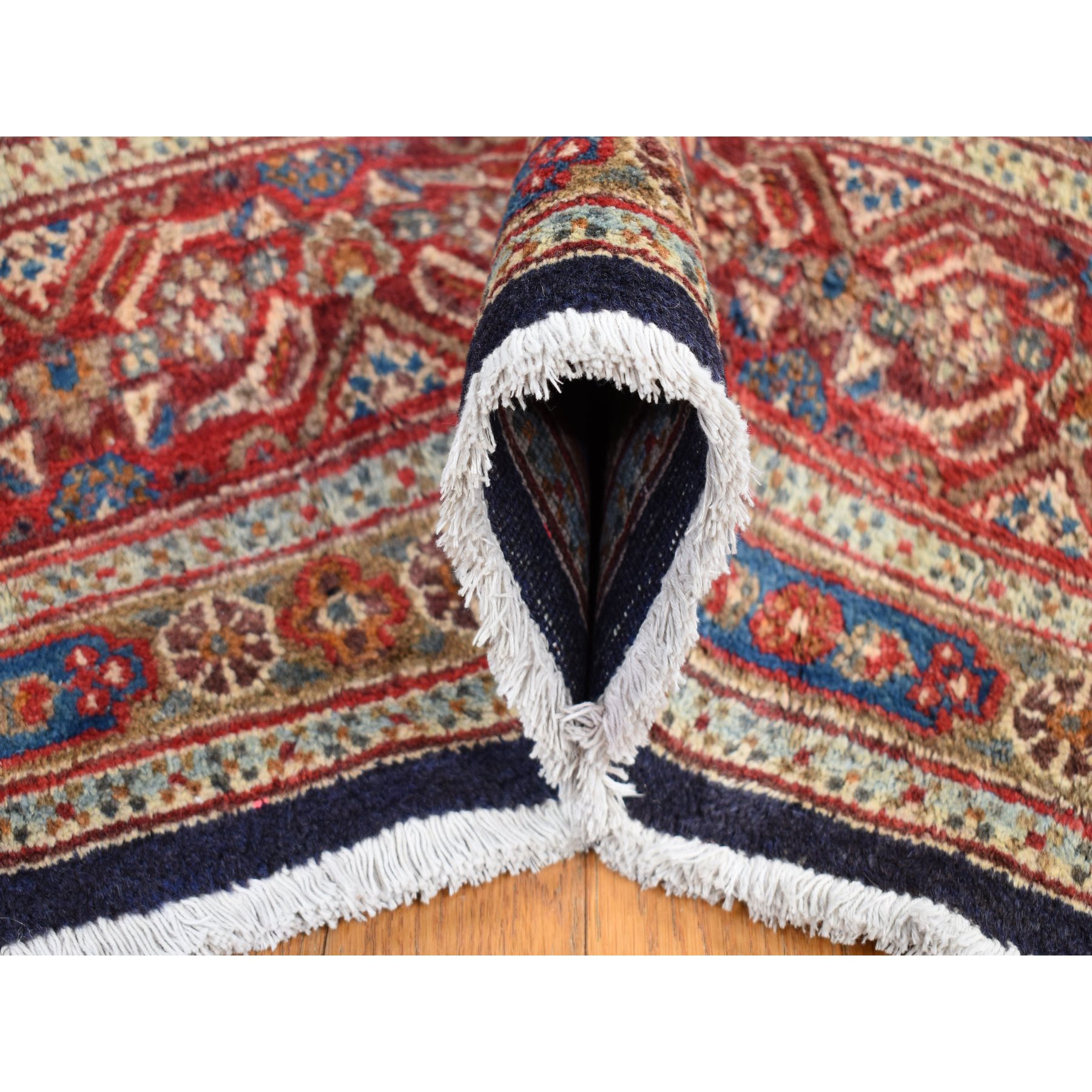 7'9"x10'10" Cordovan Red, Persian Moud With Geometric Design, Natural Dyes, 100% Wool, Multiple Mahi Fish Design, Geometric Medallions, Hand Knotted, Oriental Rug Sh80778
