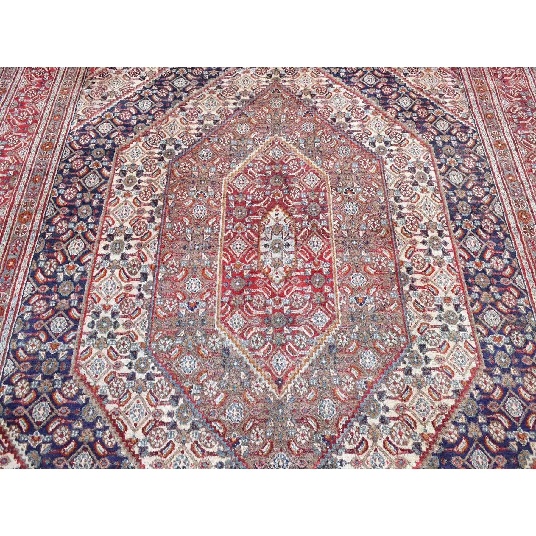7'9"x10'10" Cordovan Red, Persian Moud With Geometric Design, Natural Dyes, 100% Wool, Multiple Mahi Fish Design, Geometric Medallions, Hand Knotted, Oriental Rug Sh80778