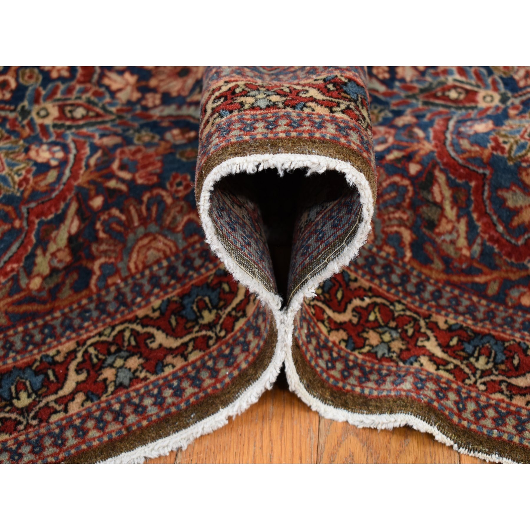 11'2"x16'8" Barn Red, Antique Persian Kashan Debir, Hand Knotted, Pure Wool, Dense Weave, Soft, Evenly Worn, Sides and Ends Professionally Secured, Cleaned, Oversized Oriental Rug Sh80779
