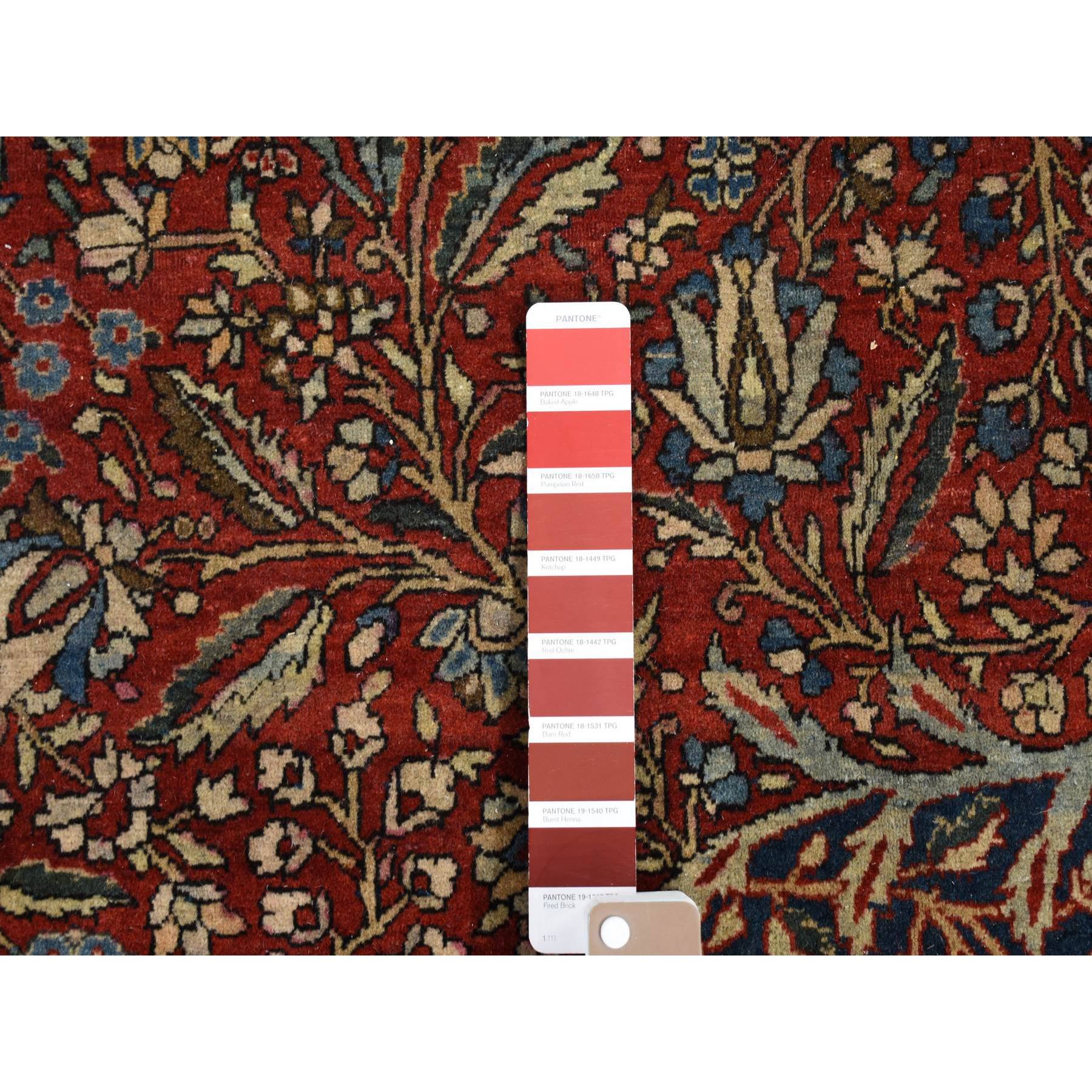 11'2"x16'8" Barn Red, Antique Persian Kashan Debir, Hand Knotted, Pure Wool, Dense Weave, Soft, Evenly Worn, Sides and Ends Professionally Secured, Cleaned, Oversized Oriental Rug Sh80779