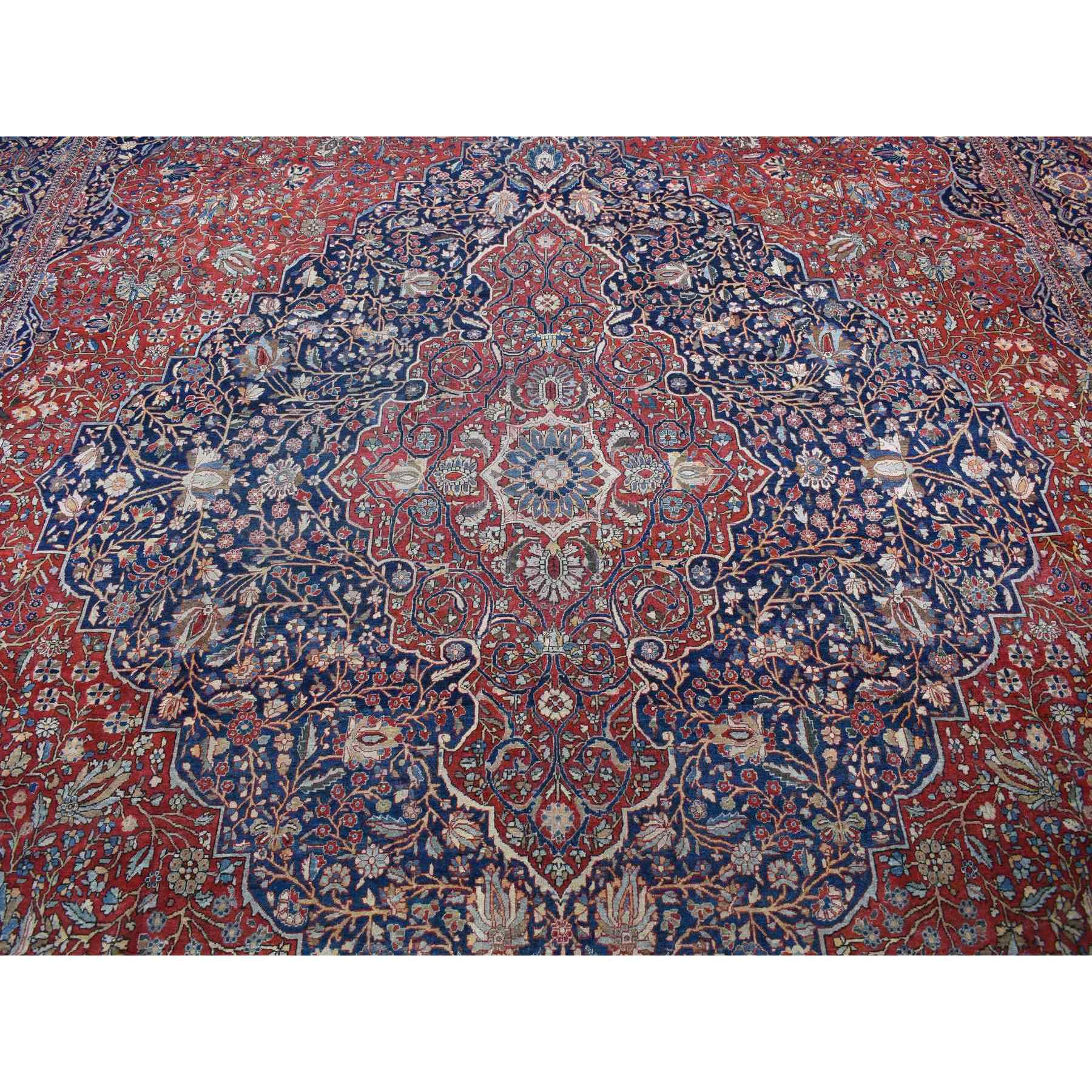 11'2"x16'8" Barn Red, Antique Persian Kashan Debir, Hand Knotted, Pure Wool, Dense Weave, Soft, Evenly Worn, Sides and Ends Professionally Secured, Cleaned, Oversized Oriental Rug Sh80779