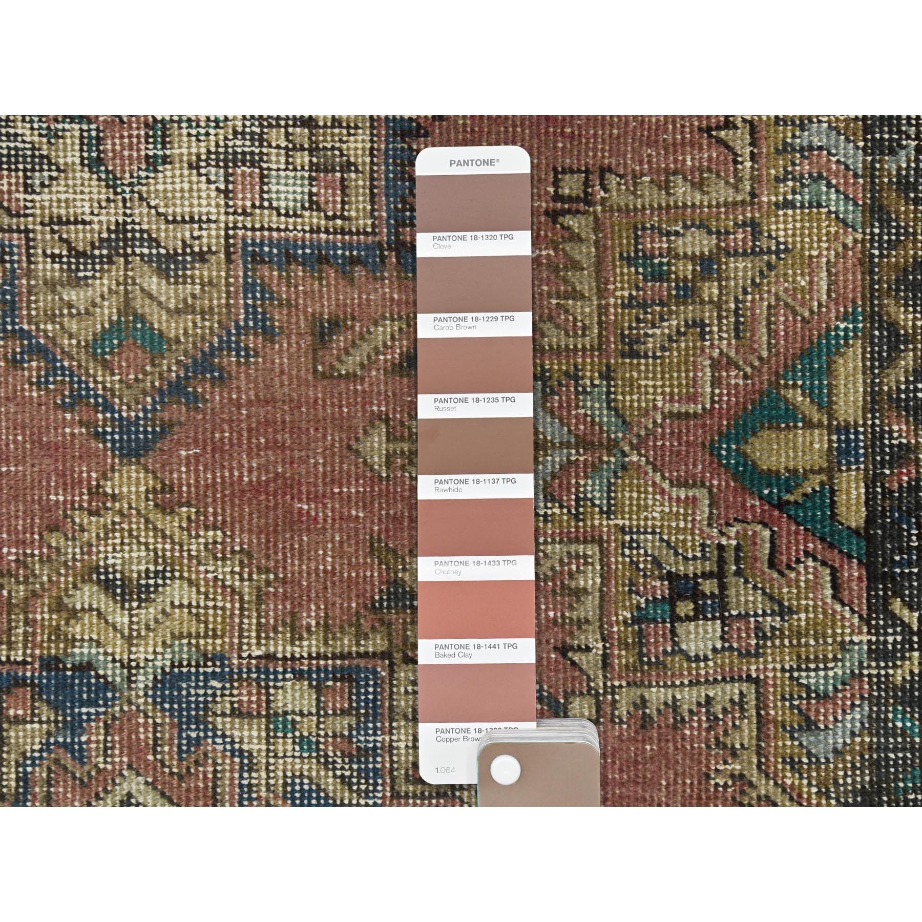 3'9"x12'8" Mocha Brown, Hand Knotted Vintage Persian Tabriz, Sheared Low Distressed Look Worn Wool, Wide Runner Oriental Rug Sh81047