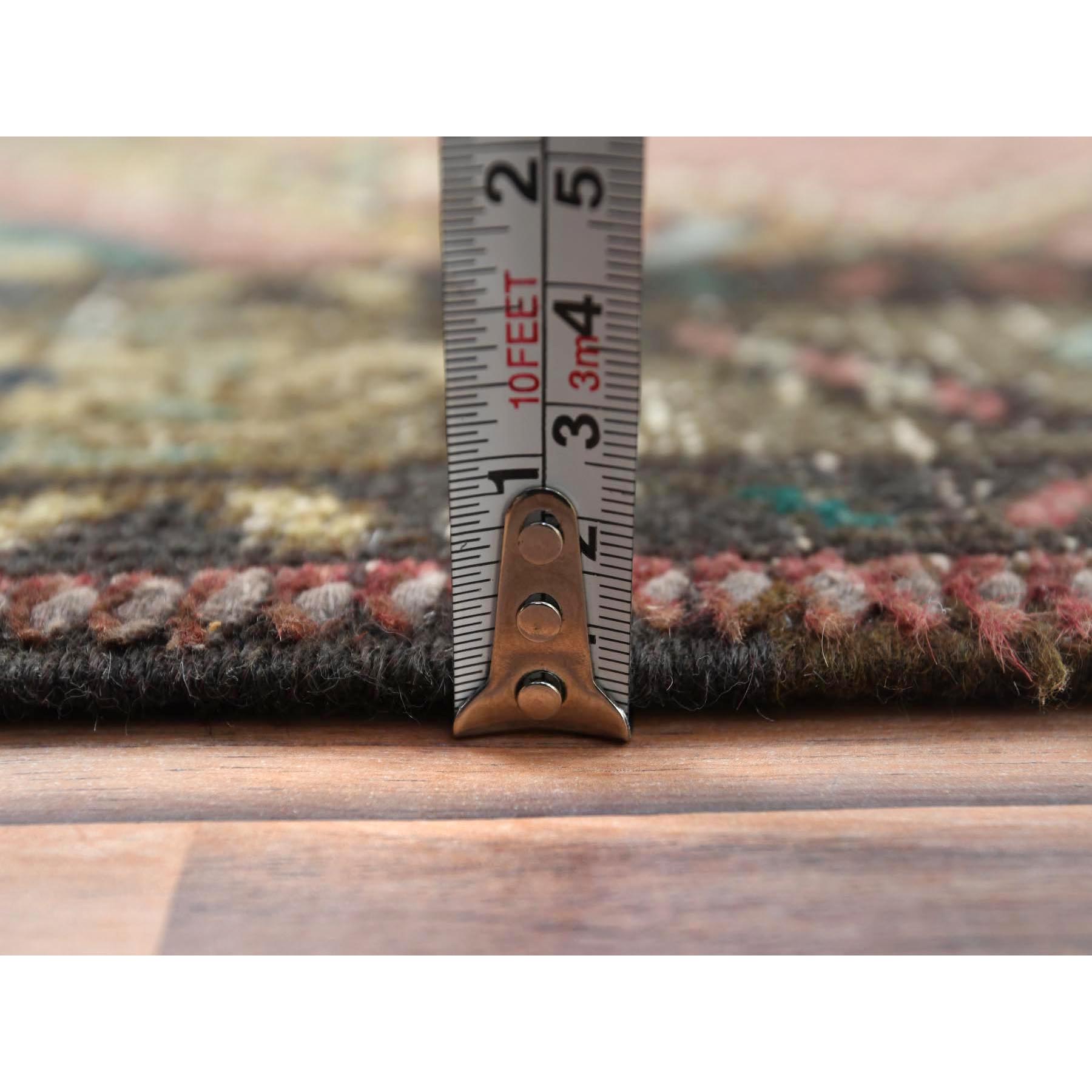 3'9"x12'8" Mocha Brown, Hand Knotted Vintage Persian Tabriz, Sheared Low Distressed Look Worn Wool, Wide Runner Oriental Rug Sh81047