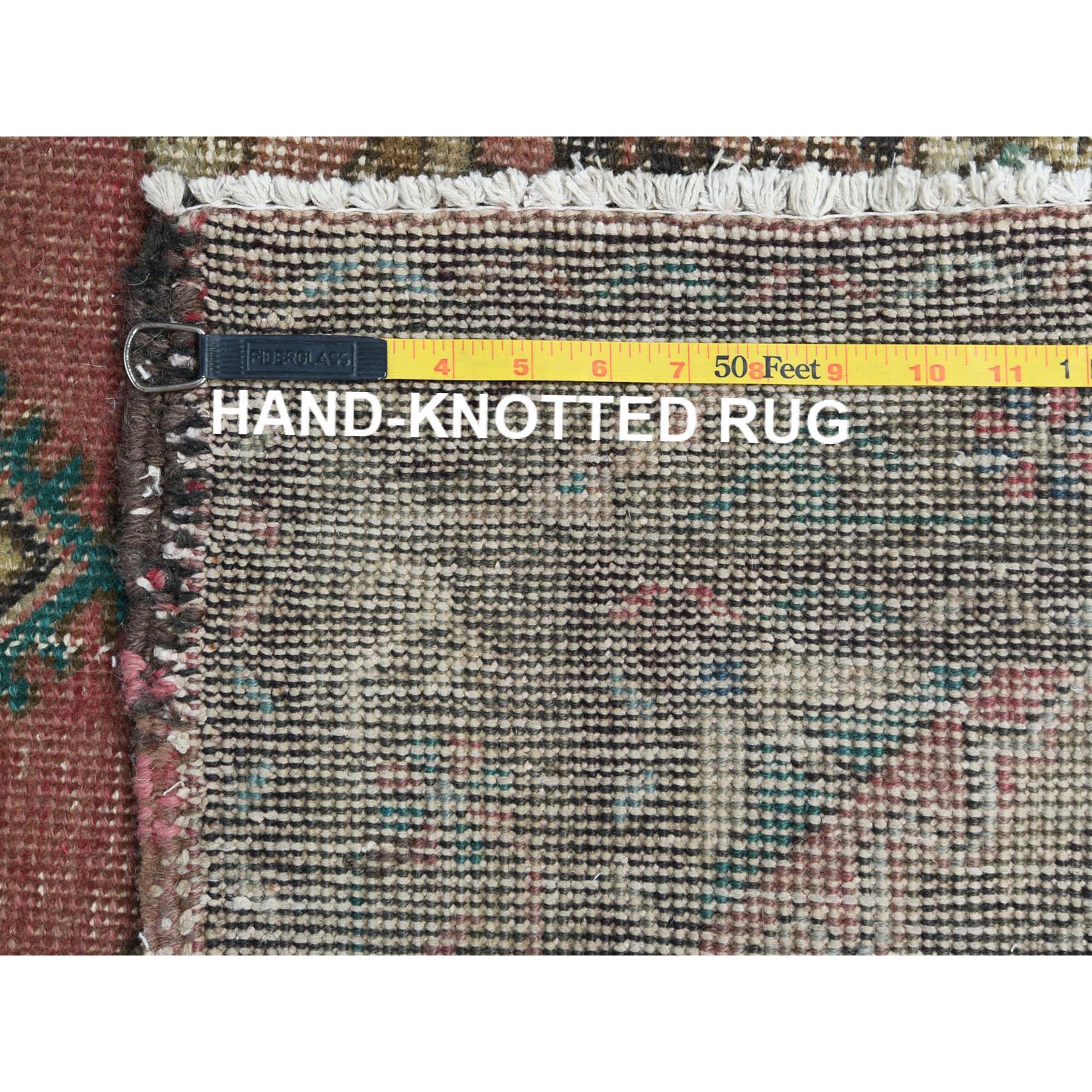 3'9"x12'8" Mocha Brown, Hand Knotted Vintage Persian Tabriz, Sheared Low Distressed Look Worn Wool, Wide Runner Oriental Rug Sh81047