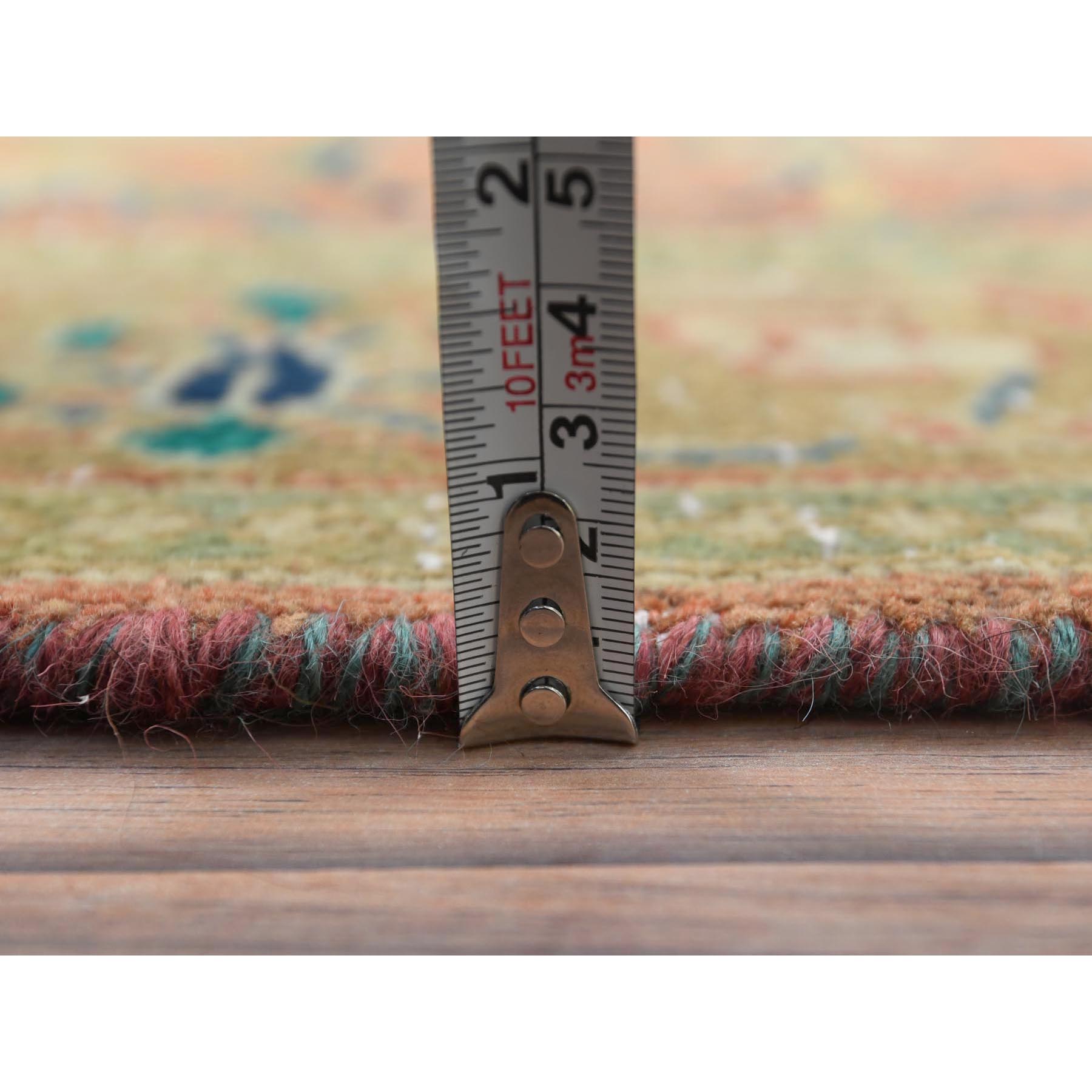 3'5"x10'5" Coral Red, Hand Knotted Vintage Persian Kashan, Sheared Low Distressed Look Worn Wool, Wide Runner Oriental Rug Sh81049