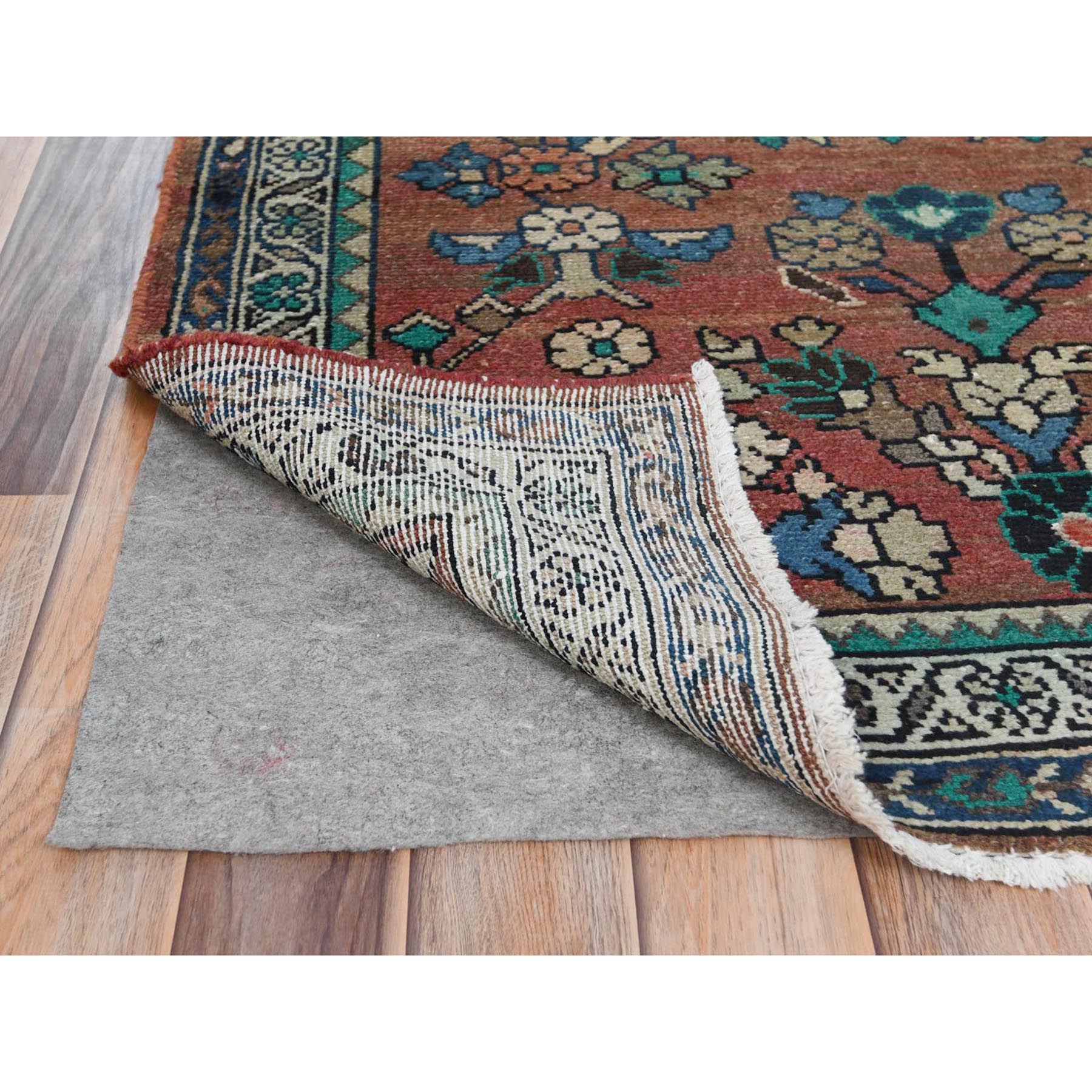 3'7"x9'9" Almond Brown, Distressed Look Worn Wool Hand Knotted, Vintage Persian Lilahan Sheared Low, Wide Runner Oriental Rug Sh81061