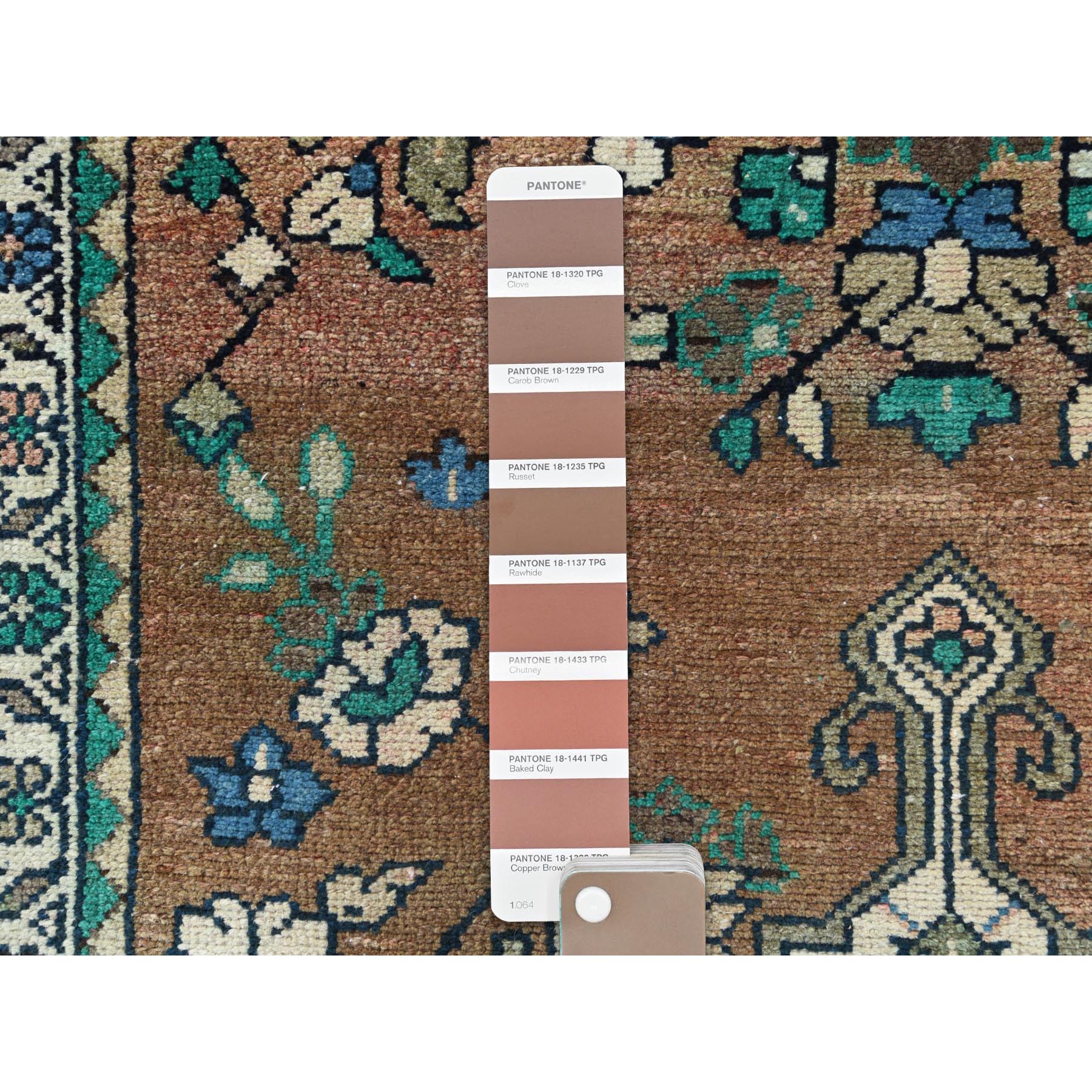 3'7"x9'9" Almond Brown, Distressed Look Worn Wool Hand Knotted, Vintage Persian Lilahan Sheared Low, Wide Runner Oriental Rug Sh81061