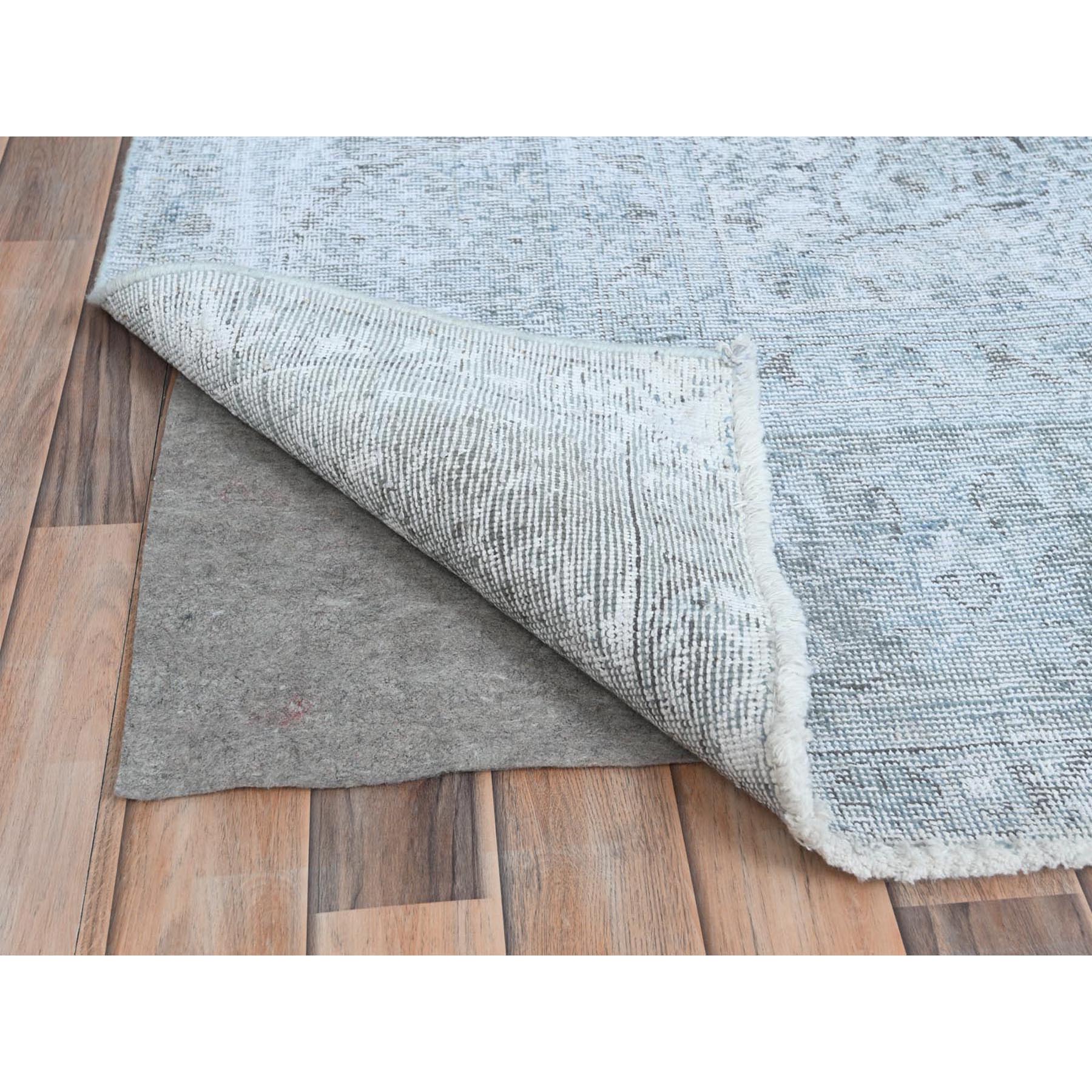 9'10"x12'2" Light Blue Shabby Chic Vintage Persian Tabriz Hand Knotted Worn Wool, Sheared Low Distressed Look Oriental Rug Sh81099