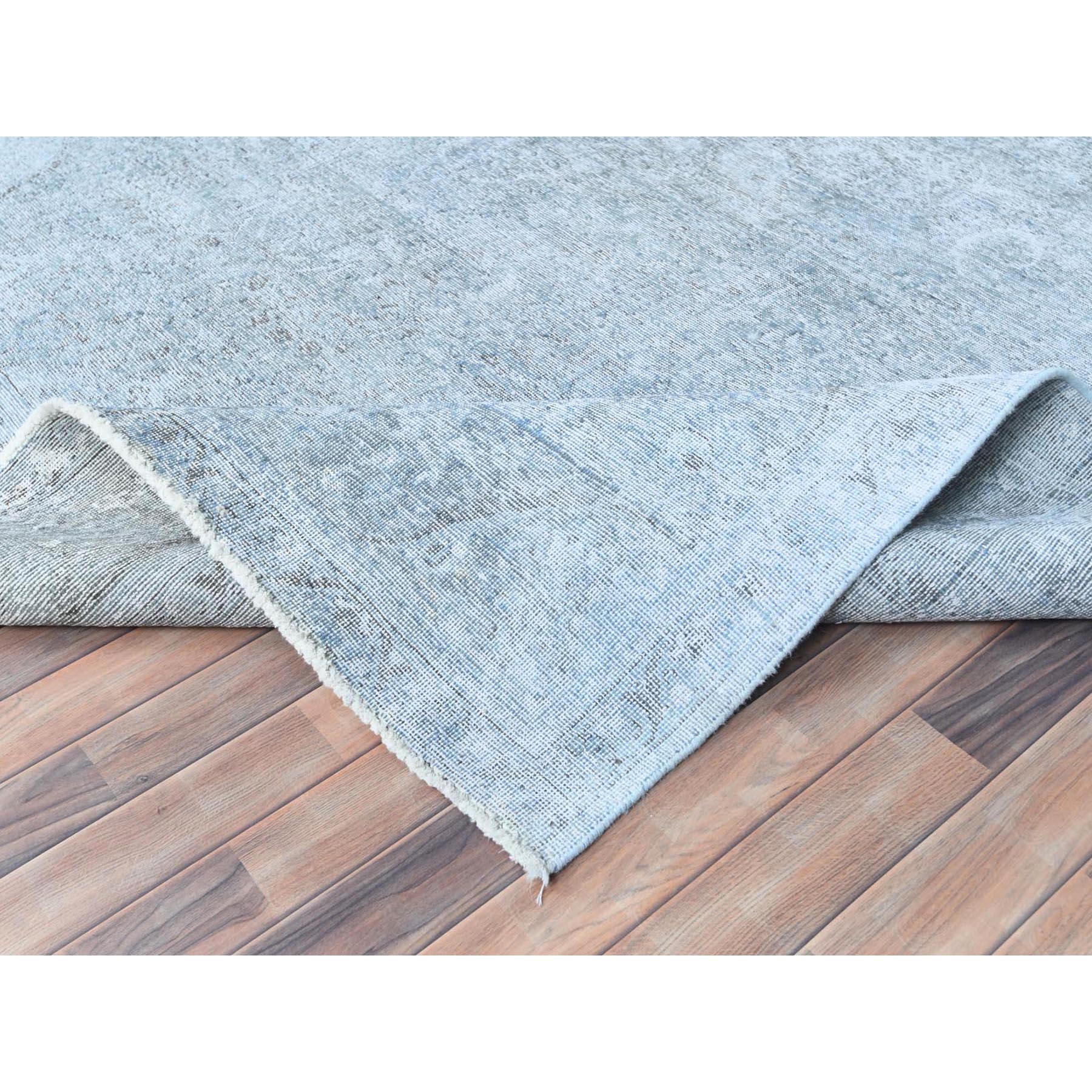 9'10"x12'2" Light Blue Shabby Chic Vintage Persian Tabriz Hand Knotted Worn Wool, Sheared Low Distressed Look Oriental Rug Sh81099