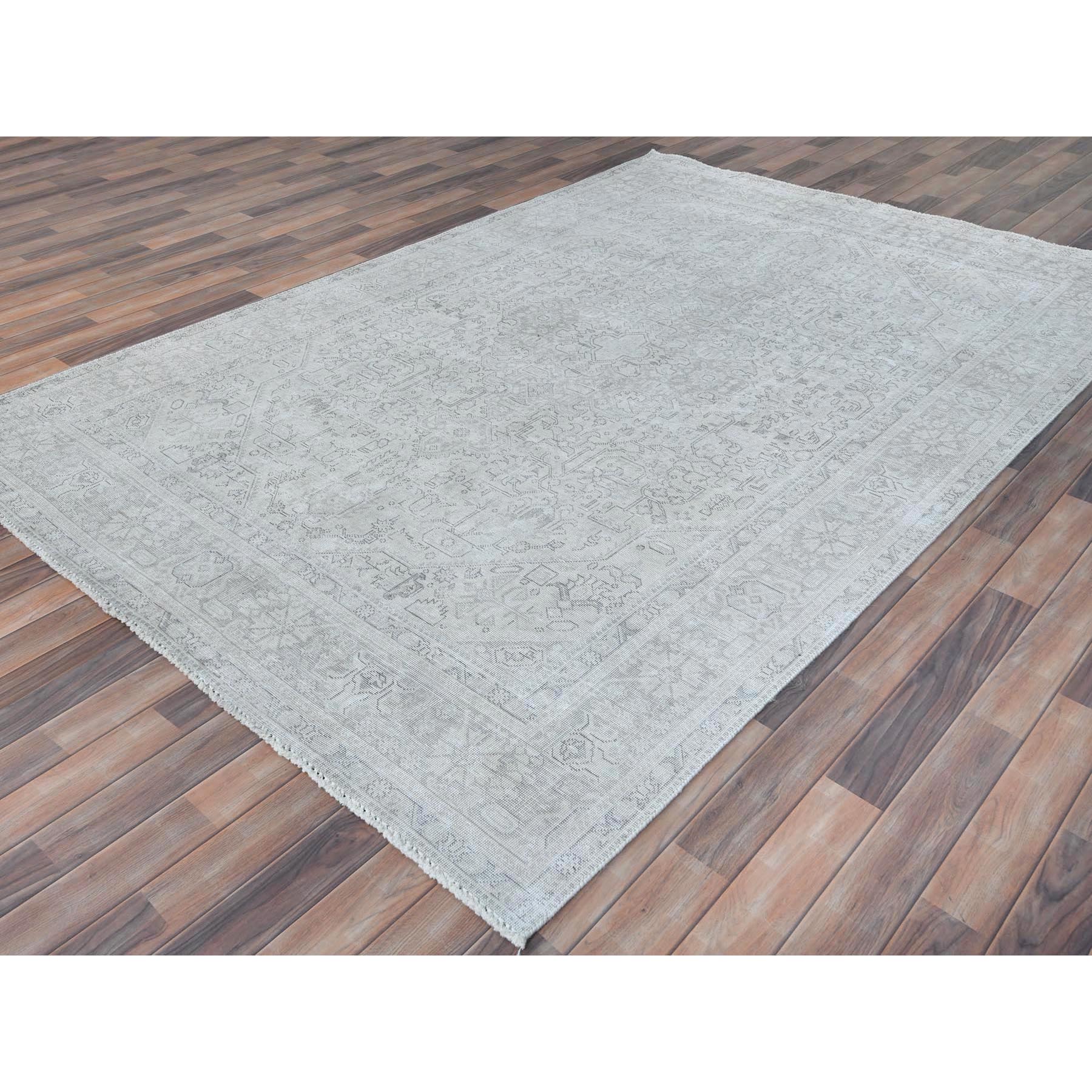 6'5"x9'4" Gray Vintage Persian Tabriz Hand Knotted Worn Wool, Sheared Low Distressed Look, Shabby Chic Oriental Rug Sh81111