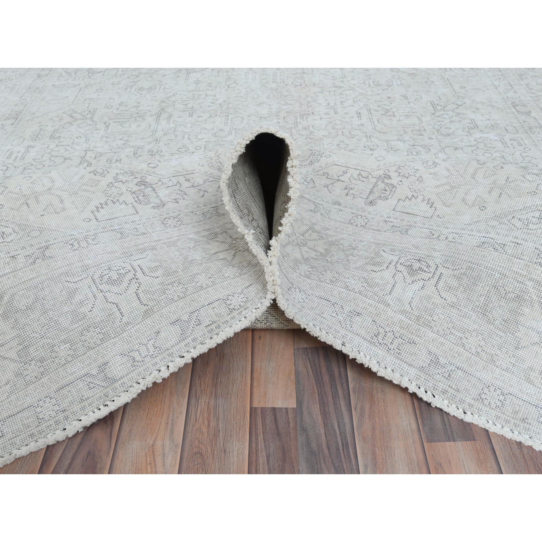 6'5"x9'4" Gray Vintage Persian Tabriz Hand Knotted Worn Wool, Sheared Low Distressed Look, Shabby Chic Oriental Rug Sh81111