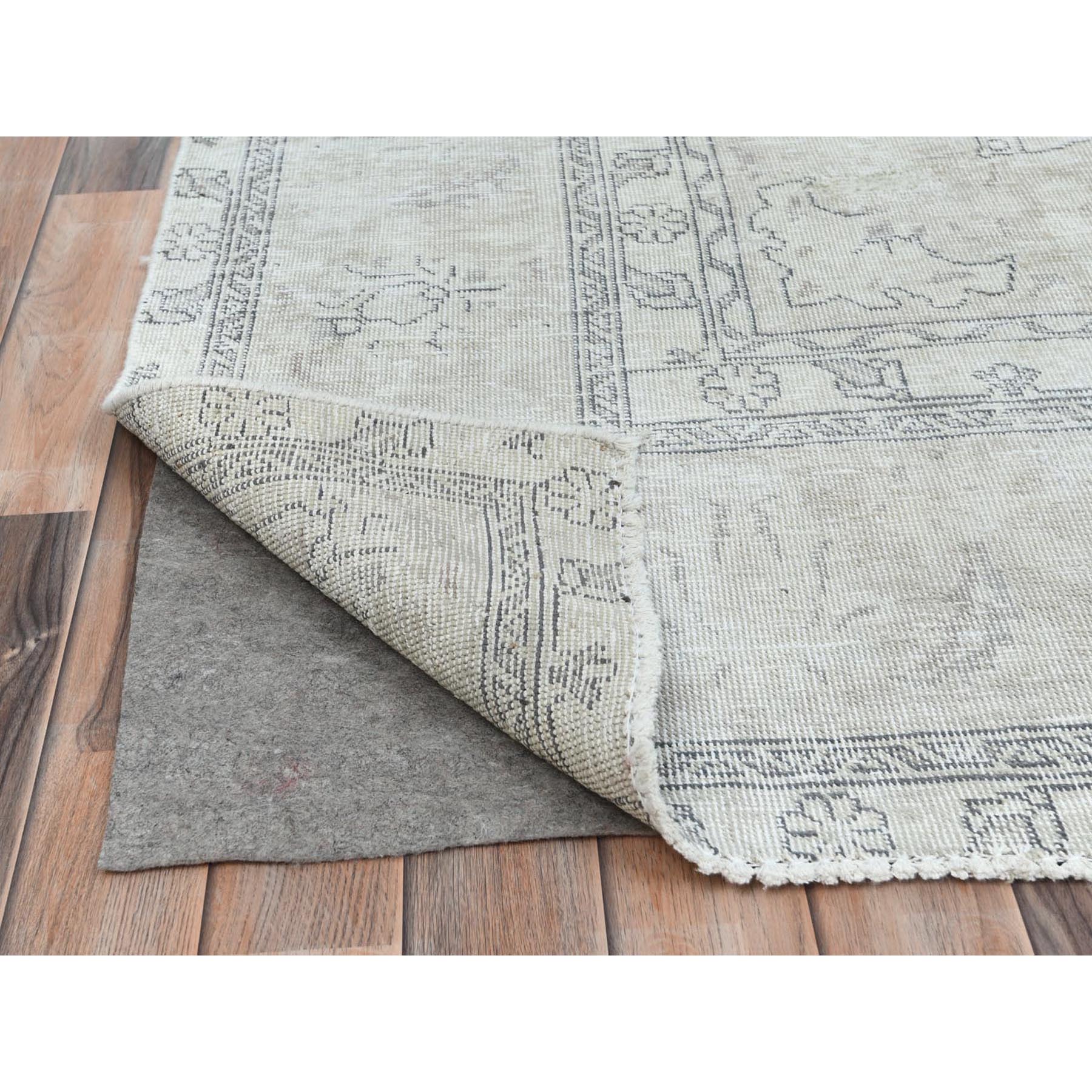 9'7"x13'2" Beige Hand Knotted Vintage Persian Tabriz Worn Wool, Sheared Low Distressed Look, Shabby Chic Oriental Rug Sh81125