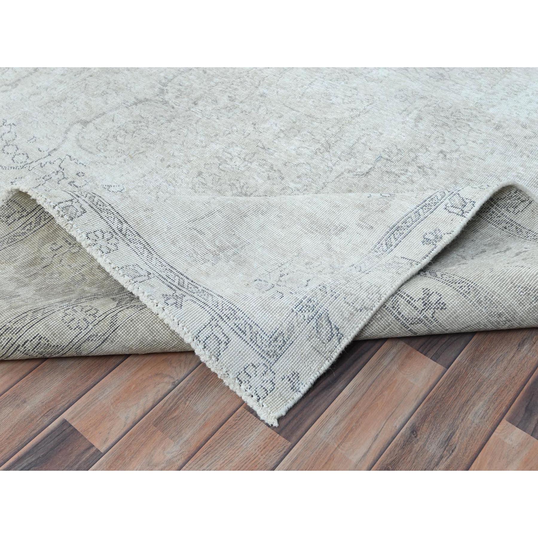 9'7"x13'2" Beige Hand Knotted Vintage Persian Tabriz Worn Wool, Sheared Low Distressed Look, Shabby Chic Oriental Rug Sh81125