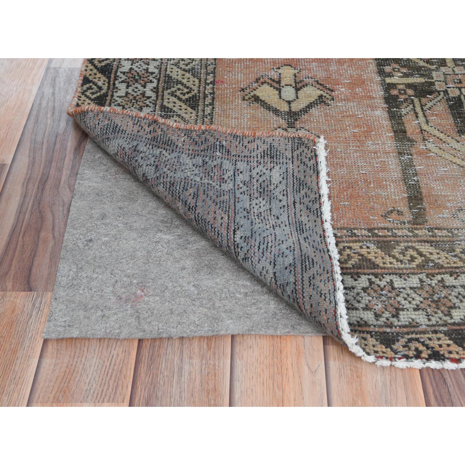 3'7"x6'6" Brick Red, Worn Wool Hand Knotted, Vintage Persian Baluch Sheared Low Distressed Look, Oriental Rug Sh81155