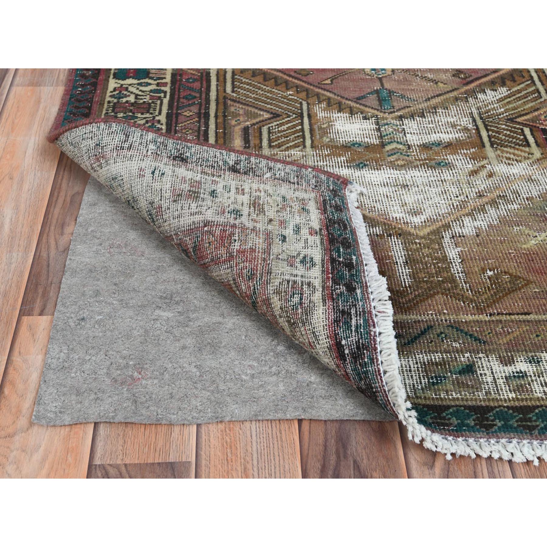3'1"x10'1" Rich Red, Worn Wool Hand Knotted, Vintage Persian Serab Cropped Thin Distressed Look, Runner Oriental Rug Sh81186