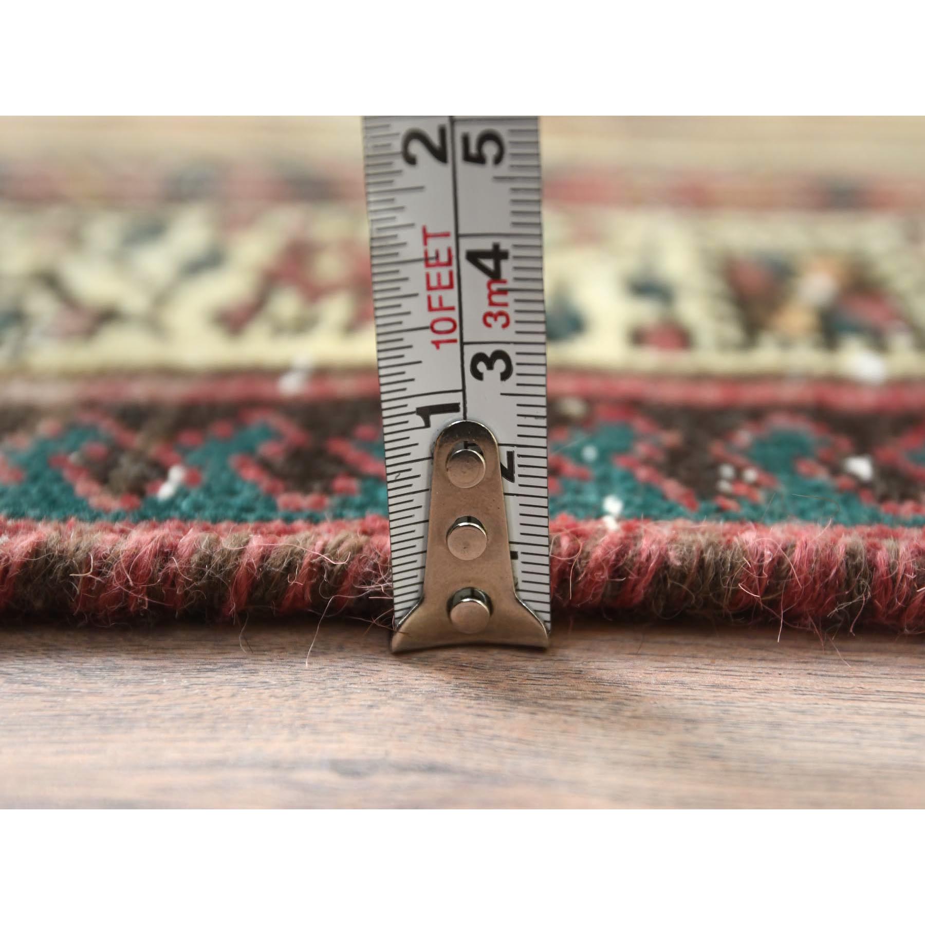 3'1"x10'1" Rich Red, Worn Wool Hand Knotted, Vintage Persian Serab Cropped Thin Distressed Look, Runner Oriental Rug Sh81186