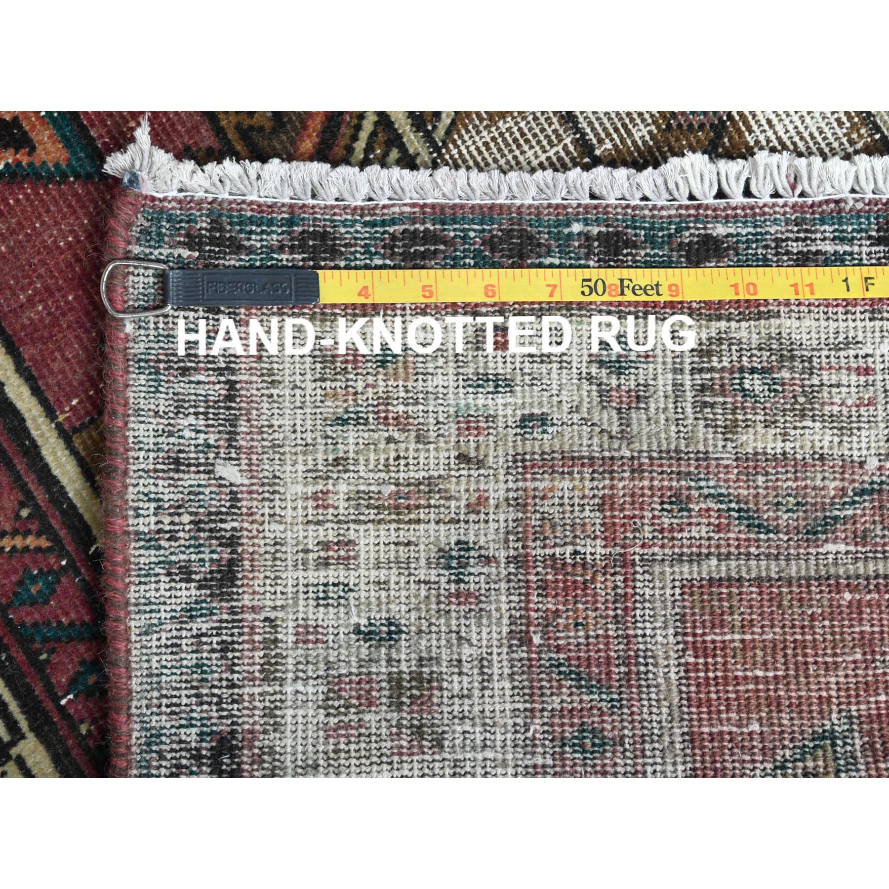 3'1"x10'1" Rich Red, Worn Wool Hand Knotted, Vintage Persian Serab Cropped Thin Distressed Look, Runner Oriental Rug Sh81186