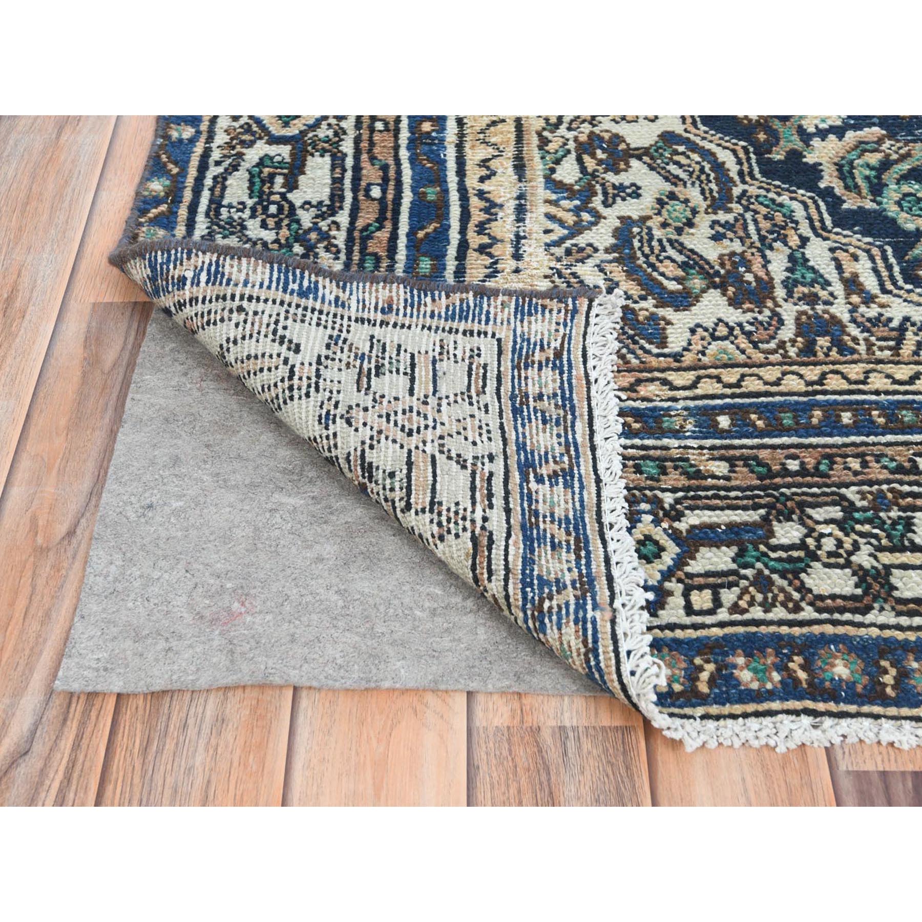 6'6"x9'6" Brown, Vintage Persian Hamadan Cropped Thin, Distressed Look Worn Wool Hand Knotted, Oriental Rug Sh81194