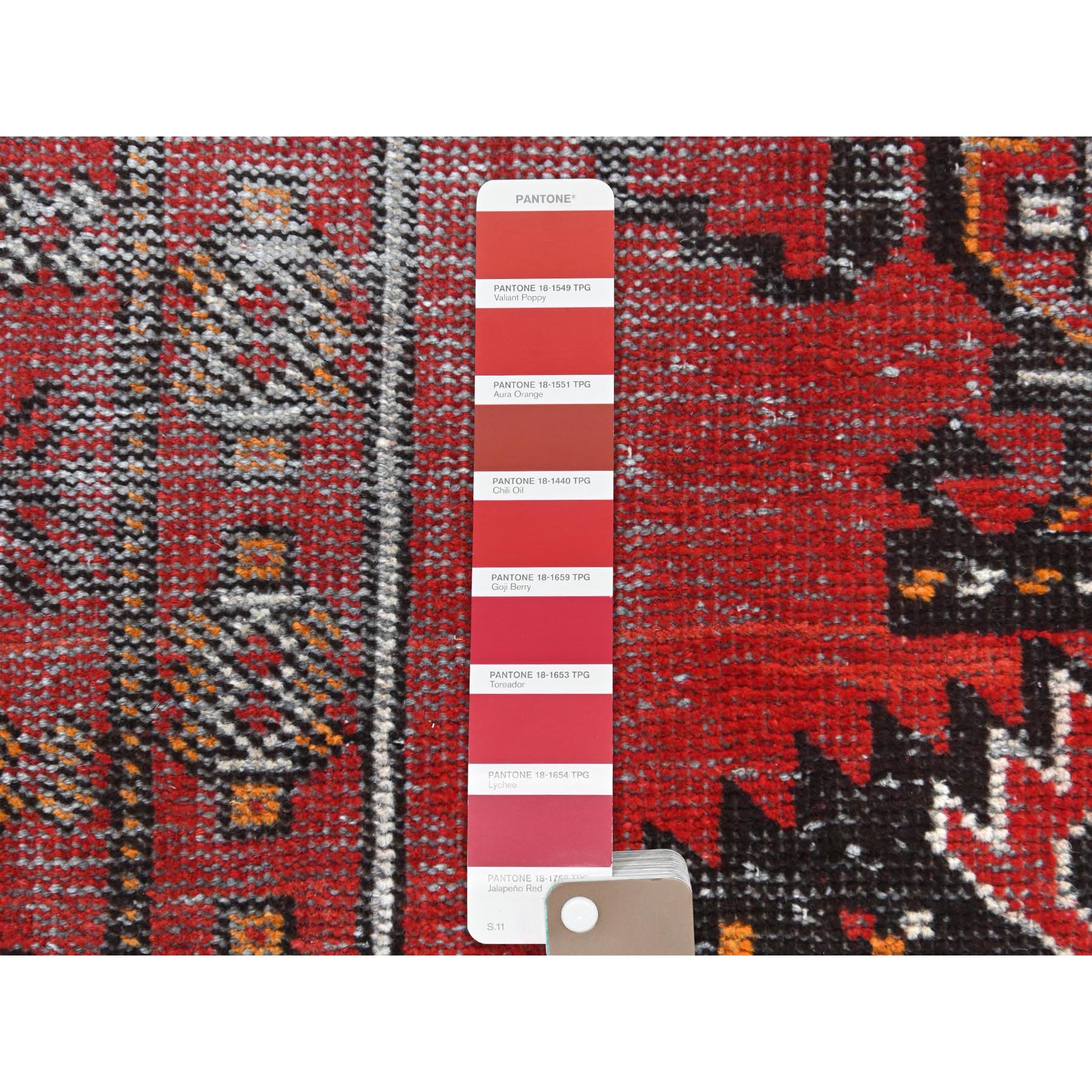 3'9"x6'4" Tomato Red, Hand Knotted Vintage Persian Baluch, Cropped Thin Distressed Look Worn Wool, Oriental Rug Sh81210