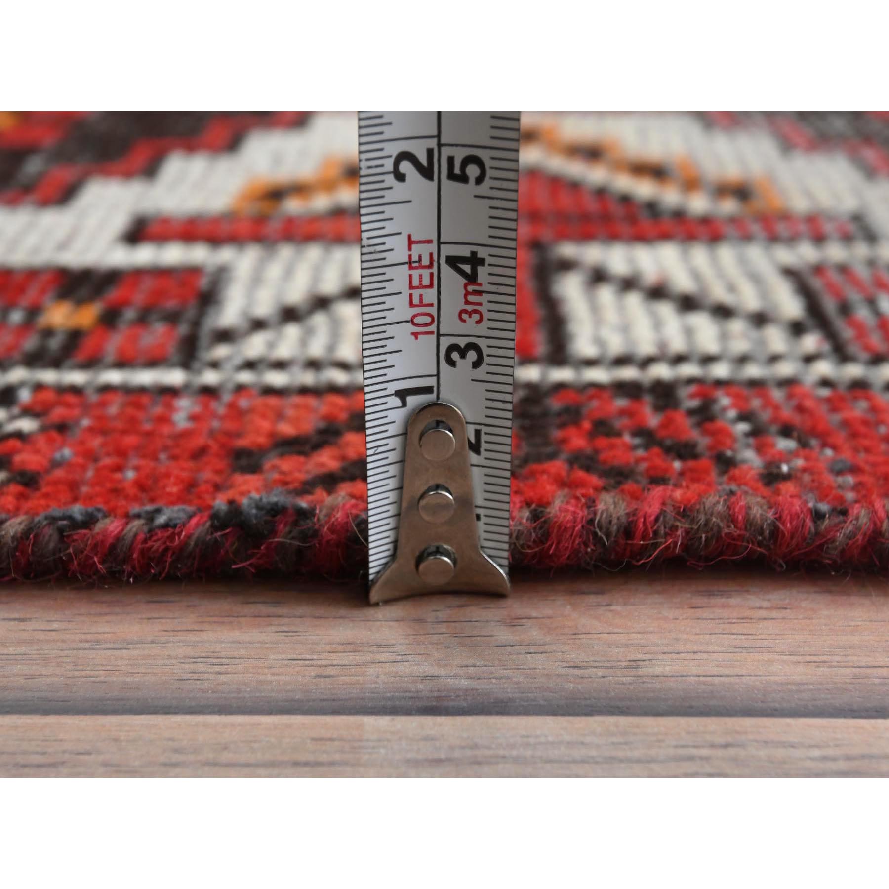 3'9"x6'4" Tomato Red, Hand Knotted Vintage Persian Baluch, Cropped Thin Distressed Look Worn Wool, Oriental Rug Sh81210