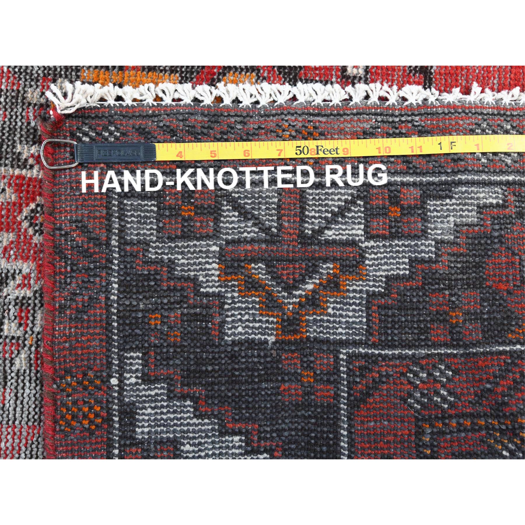 3'9"x6'4" Tomato Red, Hand Knotted Vintage Persian Baluch, Cropped Thin Distressed Look Worn Wool, Oriental Rug Sh81210