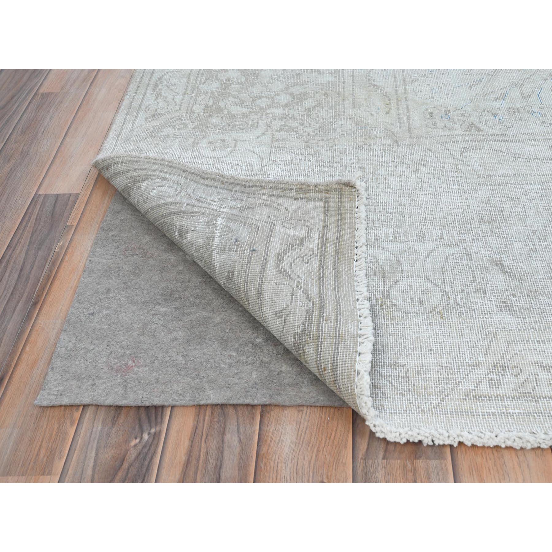 9'7"x12'6" Ivory Hand Knotted Cropped Thin, Worn Wool, Distressed Look Old Persian Kerman Oriental Rug Sh81247