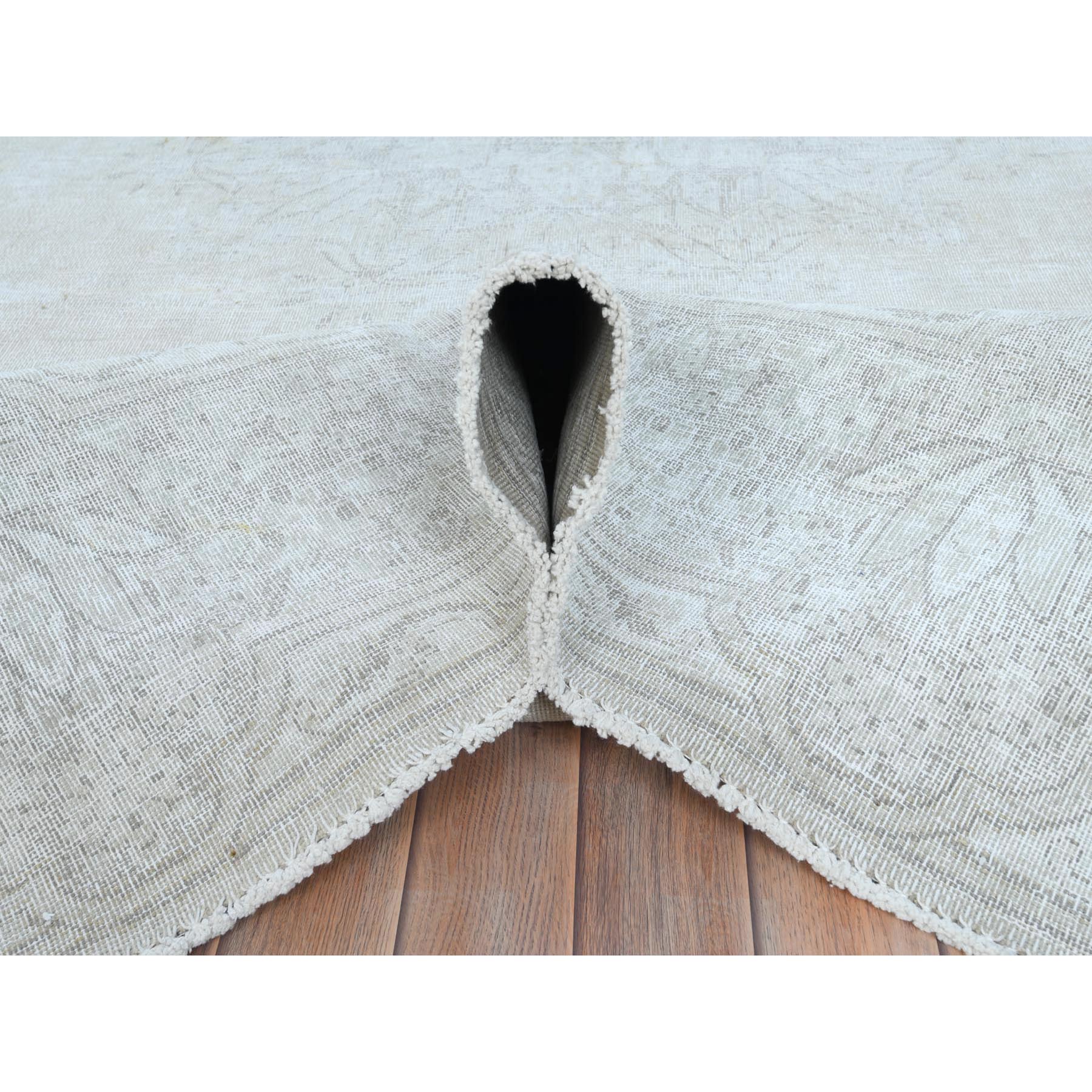 9'7"x12'6" Ivory Hand Knotted Cropped Thin, Worn Wool, Distressed Look Old Persian Kerman Oriental Rug Sh81247