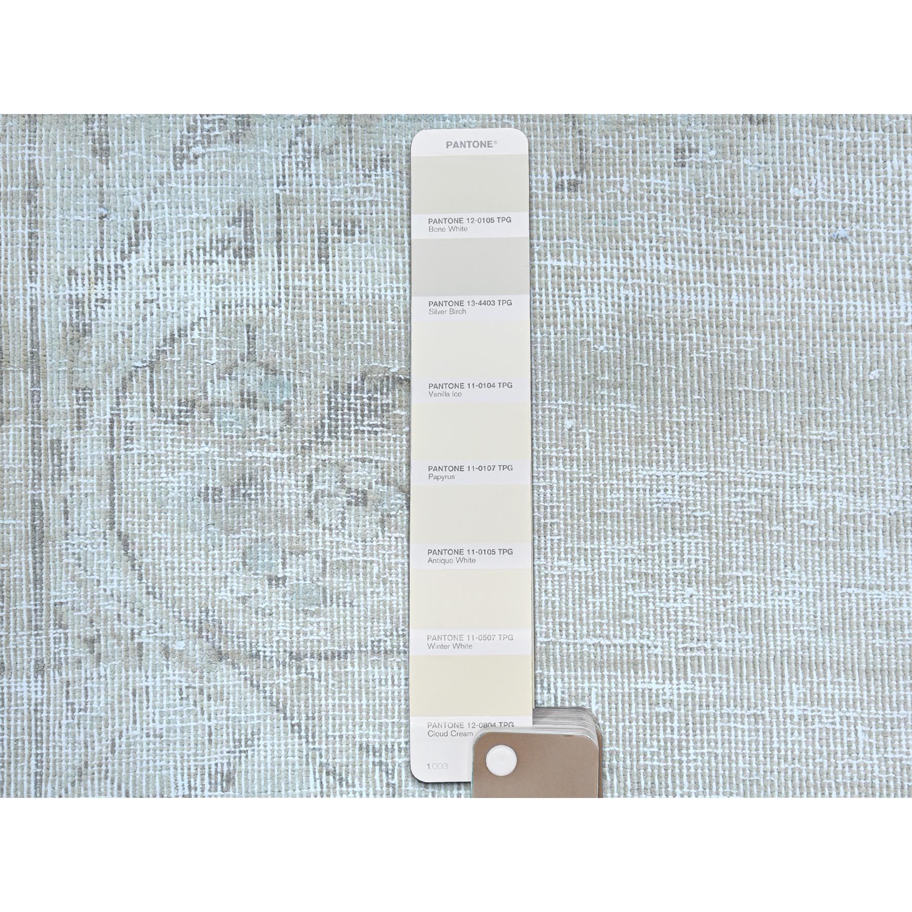 9'7"x12'6" Ivory Hand Knotted Cropped Thin, Worn Wool, Distressed Look Old Persian Kerman Oriental Rug Sh81247