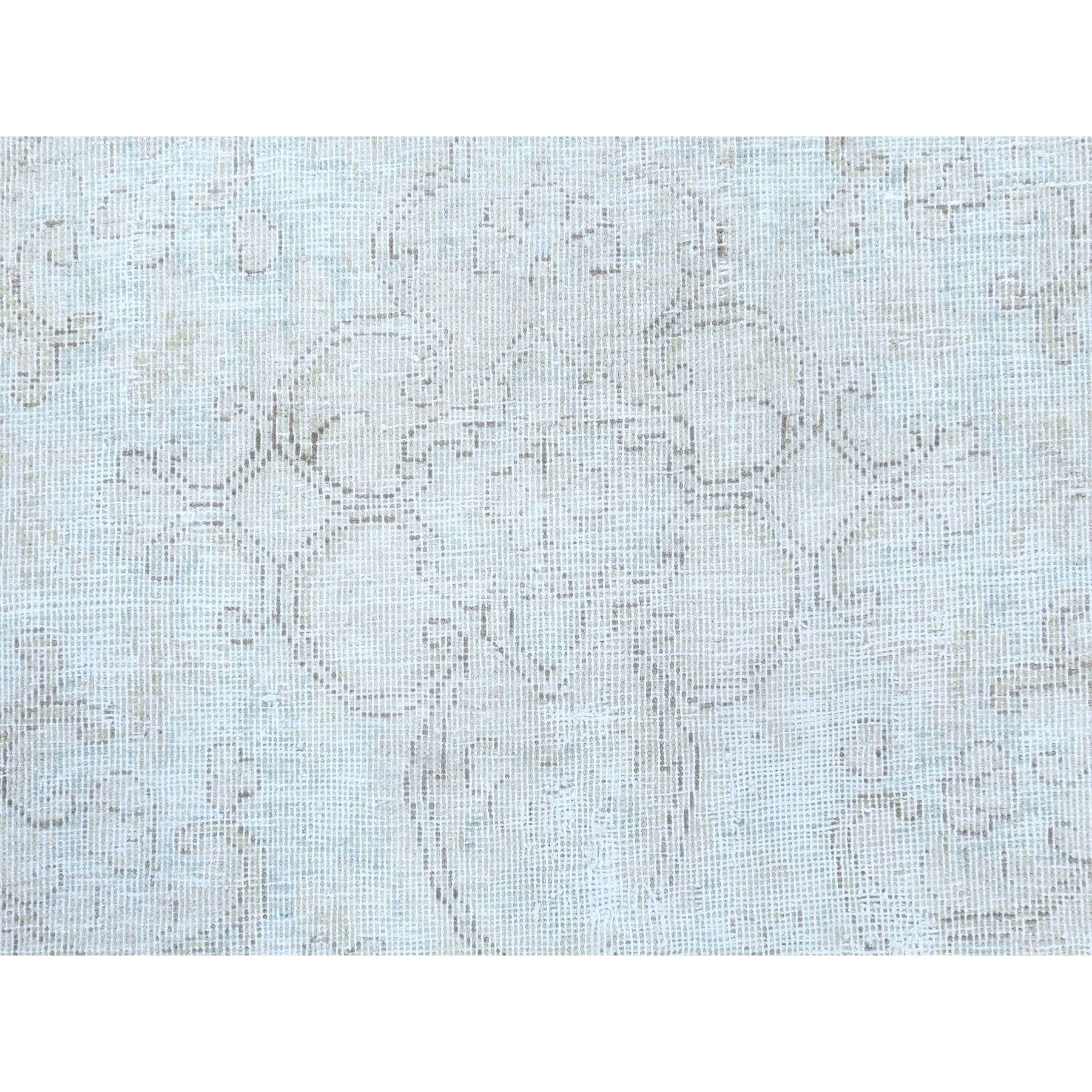 9'8"x12'10" Beige Hand Knotted Worn Wool, Cropped Thin Distressed Look Vintage Persian Kerman Oriental Rug Sh81248