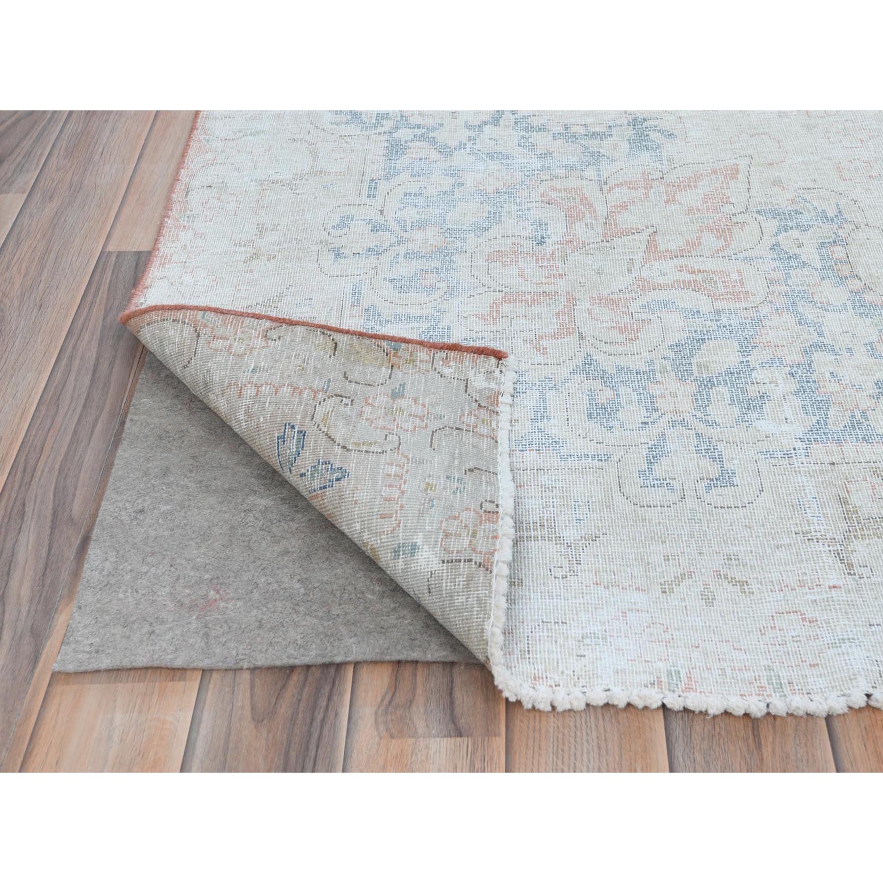 9'4"x13'1" Faded Pink Hand Knotted Worn Wool, Cropped Thin, Distressed Look Old Persian Kerman Oriental Rug Sh81251