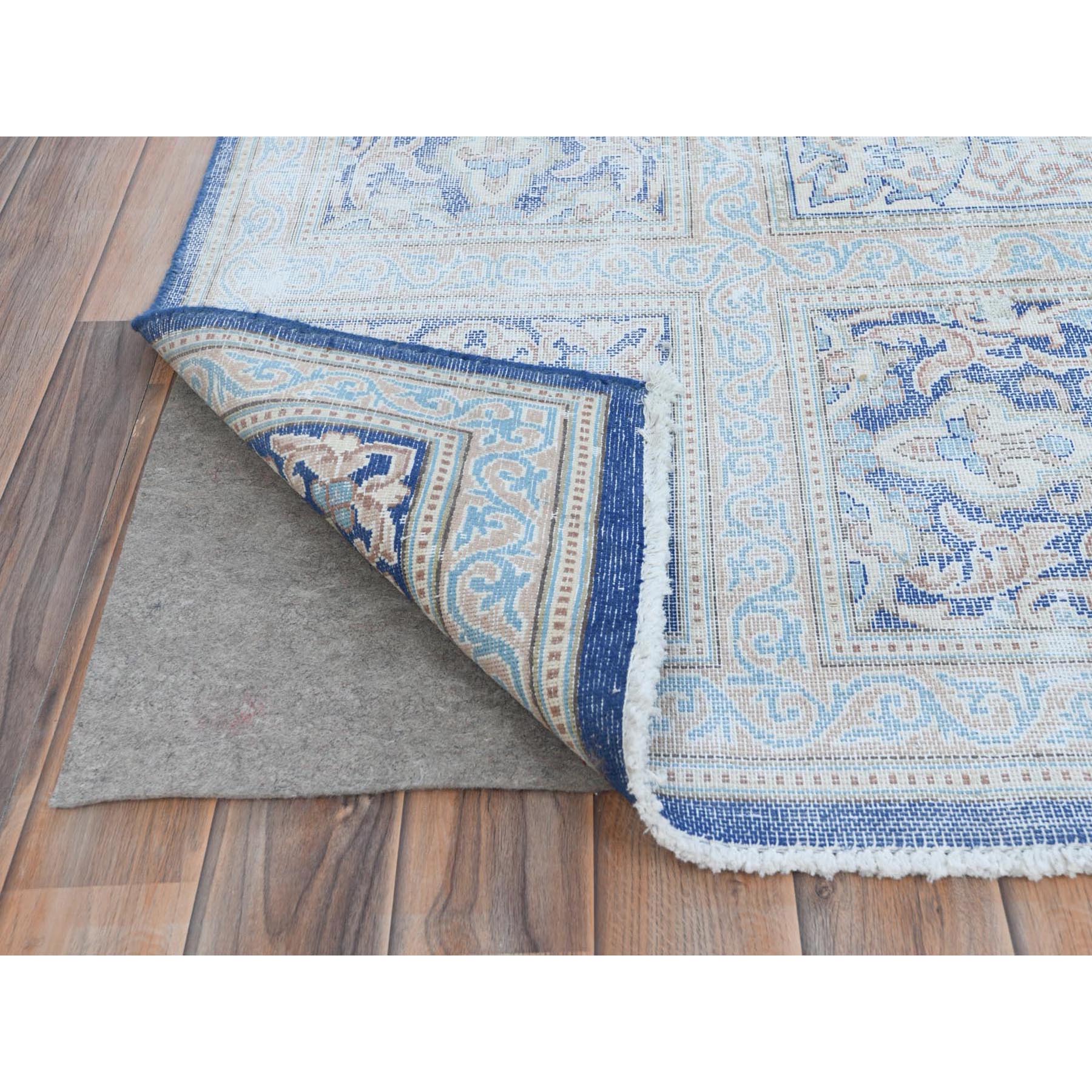 10'x13' Denim Blue Vintage Persian Kerman Hand Knotted Sheared Low Worn Wool Distressed Look Oriental Rug Sh81253