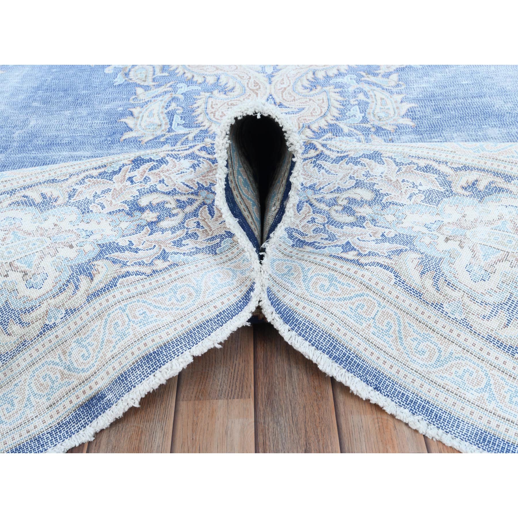 10'x13' Denim Blue Vintage Persian Kerman Hand Knotted Sheared Low Worn Wool Distressed Look Oriental Rug Sh81253