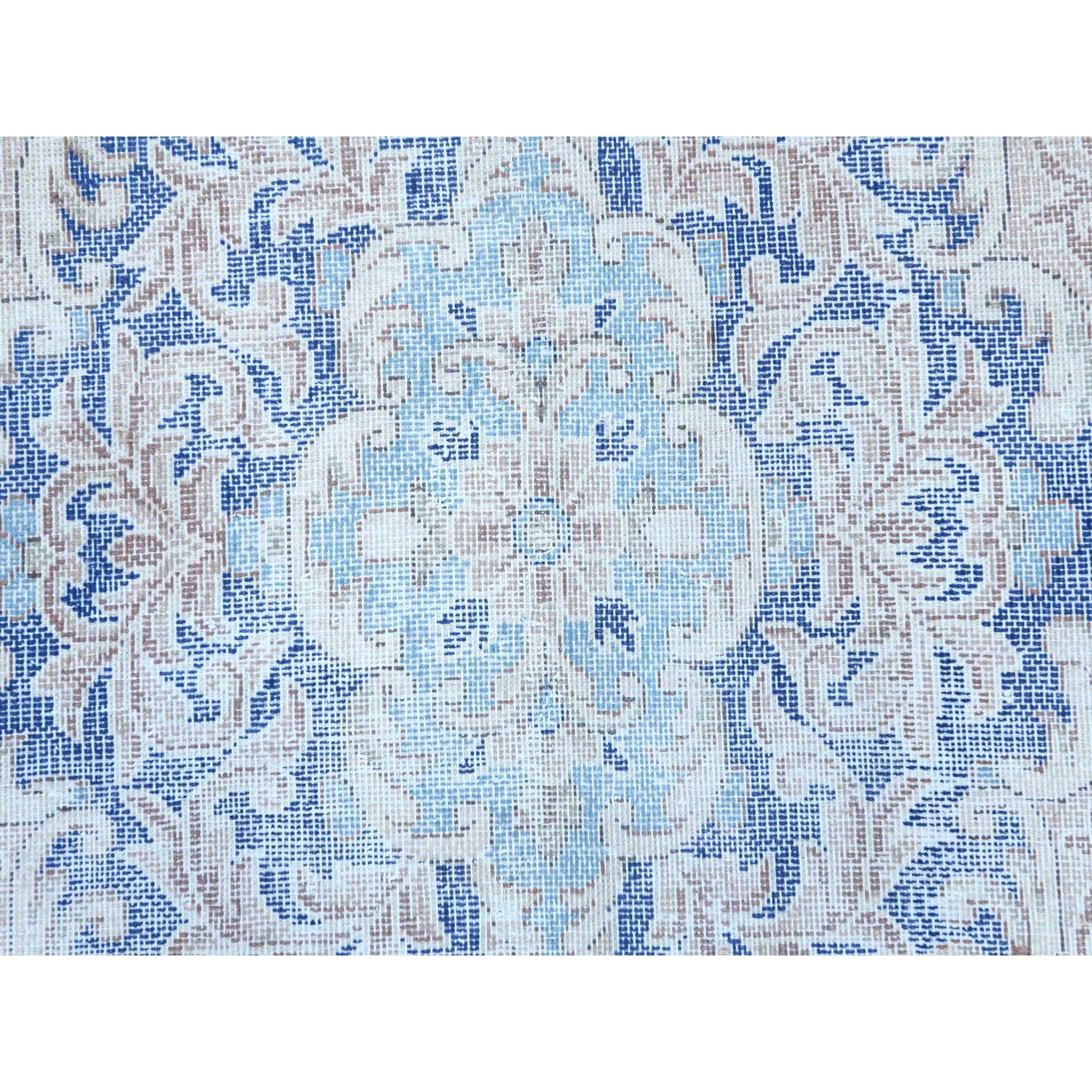 10'x13' Denim Blue Vintage Persian Kerman Hand Knotted Sheared Low Worn Wool Distressed Look Oriental Rug Sh81253