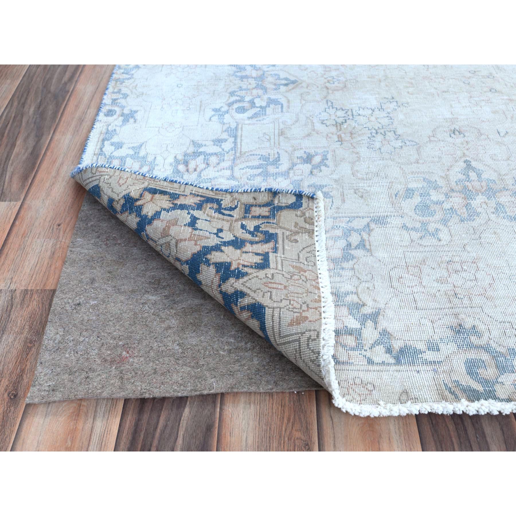 9'x12' Ivory Semi Antique Persian Kerman Worn Wool, Sheared Low, Hand Knotted Distressed Look Oriental Rug Sh81254