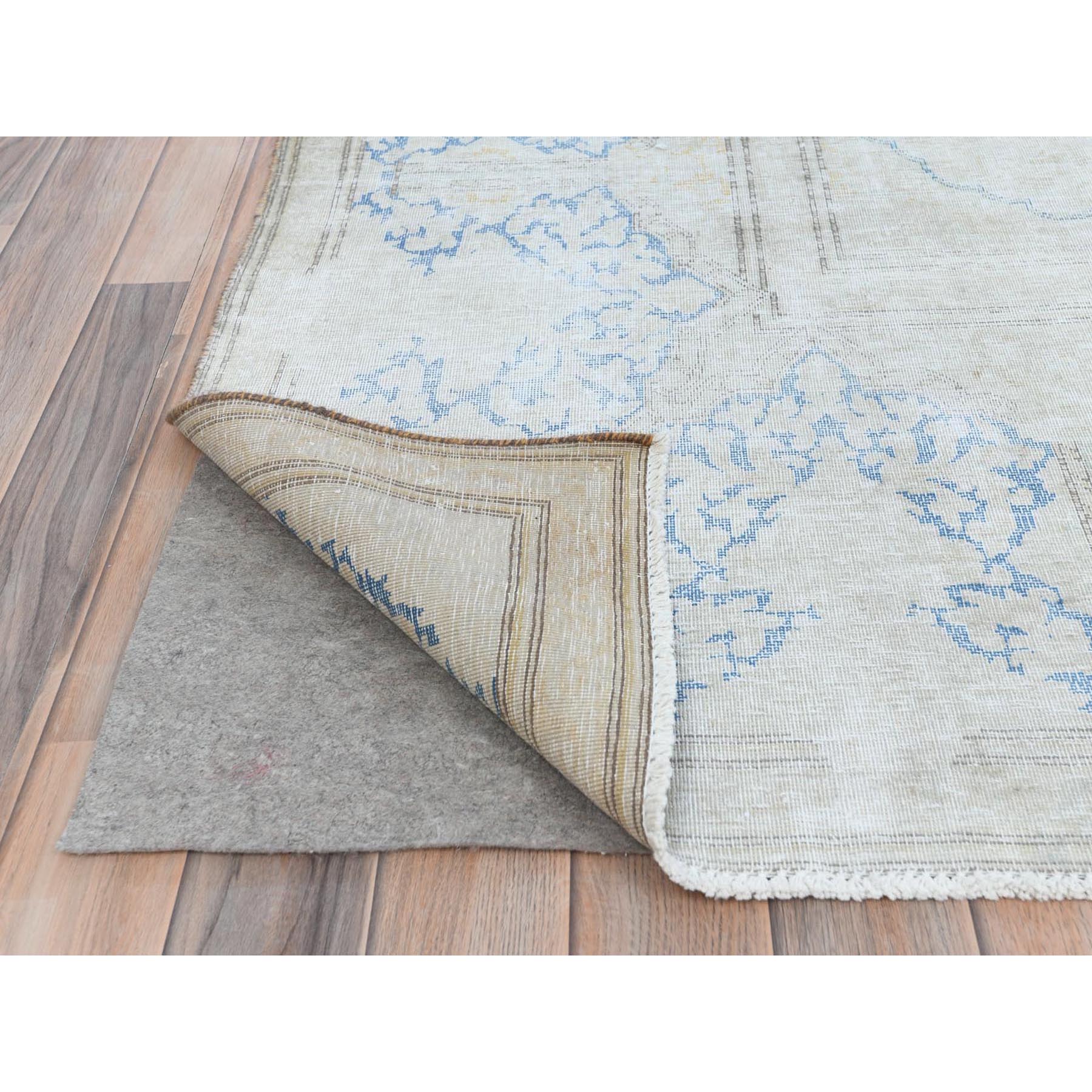 9'7"x12'8" Beige Vintage Persian Kerman Worn Wool, Sheared Low, Hand Knotted Distressed Look Oriental Rug Sh81256