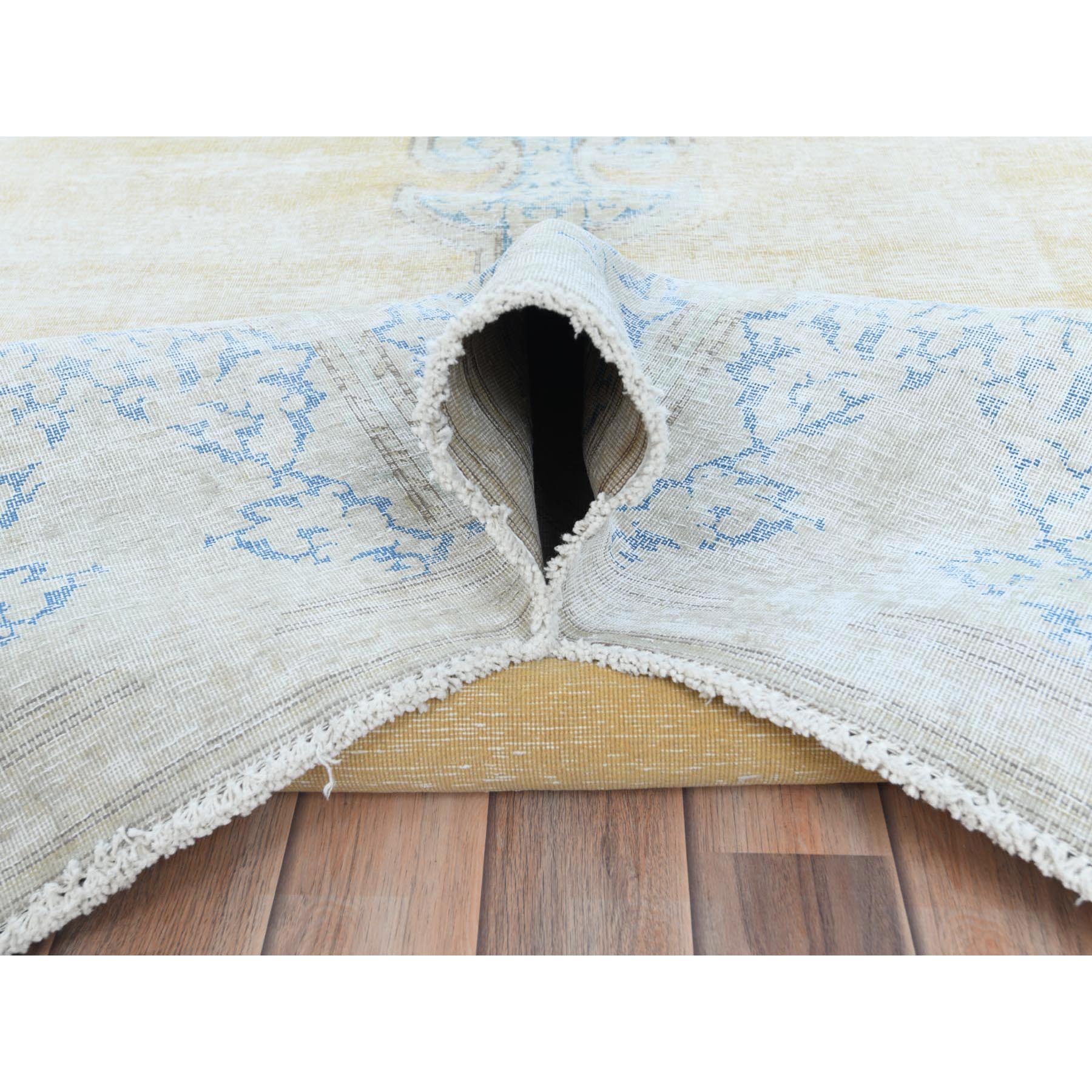 9'7"x12'8" Beige Vintage Persian Kerman Worn Wool, Sheared Low, Hand Knotted Distressed Look Oriental Rug Sh81256