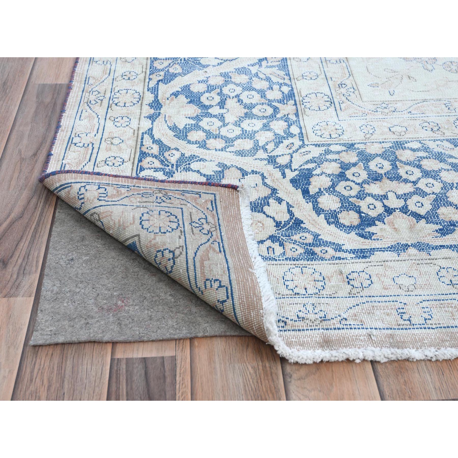 10'2"x13'4" Faded Red Hand Knotted Worn Wool, Sheared Low, Distressed Look, Vintage Persian Kerman Oriental Rug Sh81258