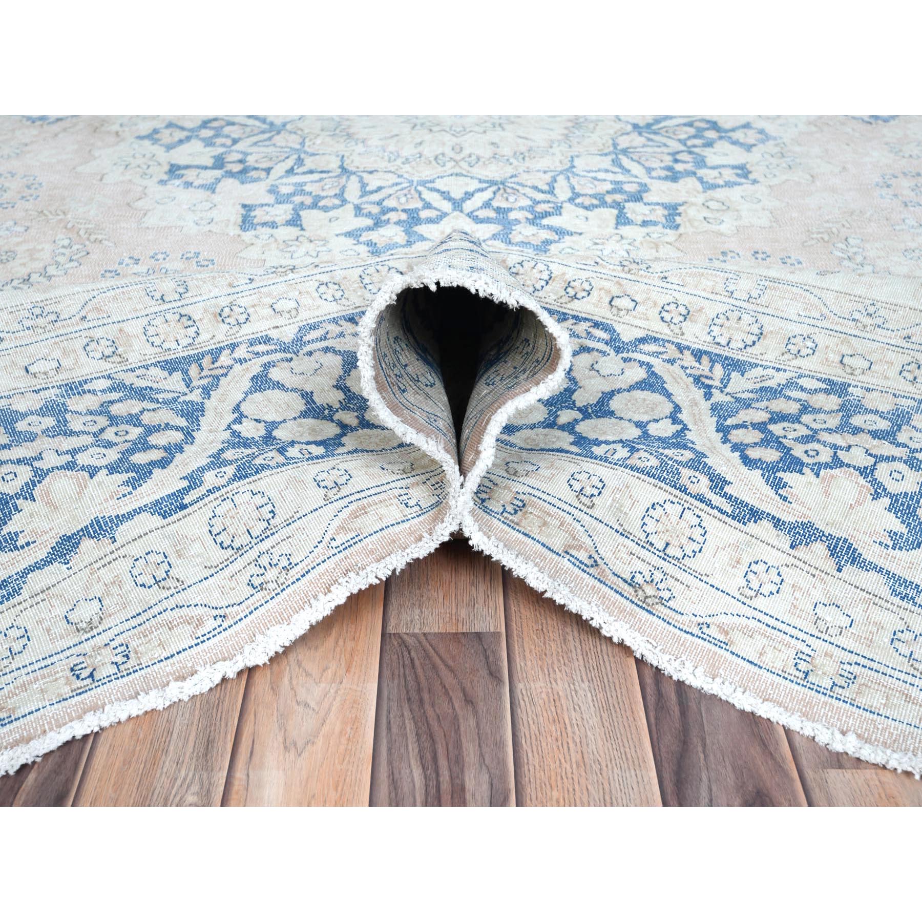 10'2"x13'4" Faded Red Hand Knotted Worn Wool, Sheared Low, Distressed Look, Vintage Persian Kerman Oriental Rug Sh81258
