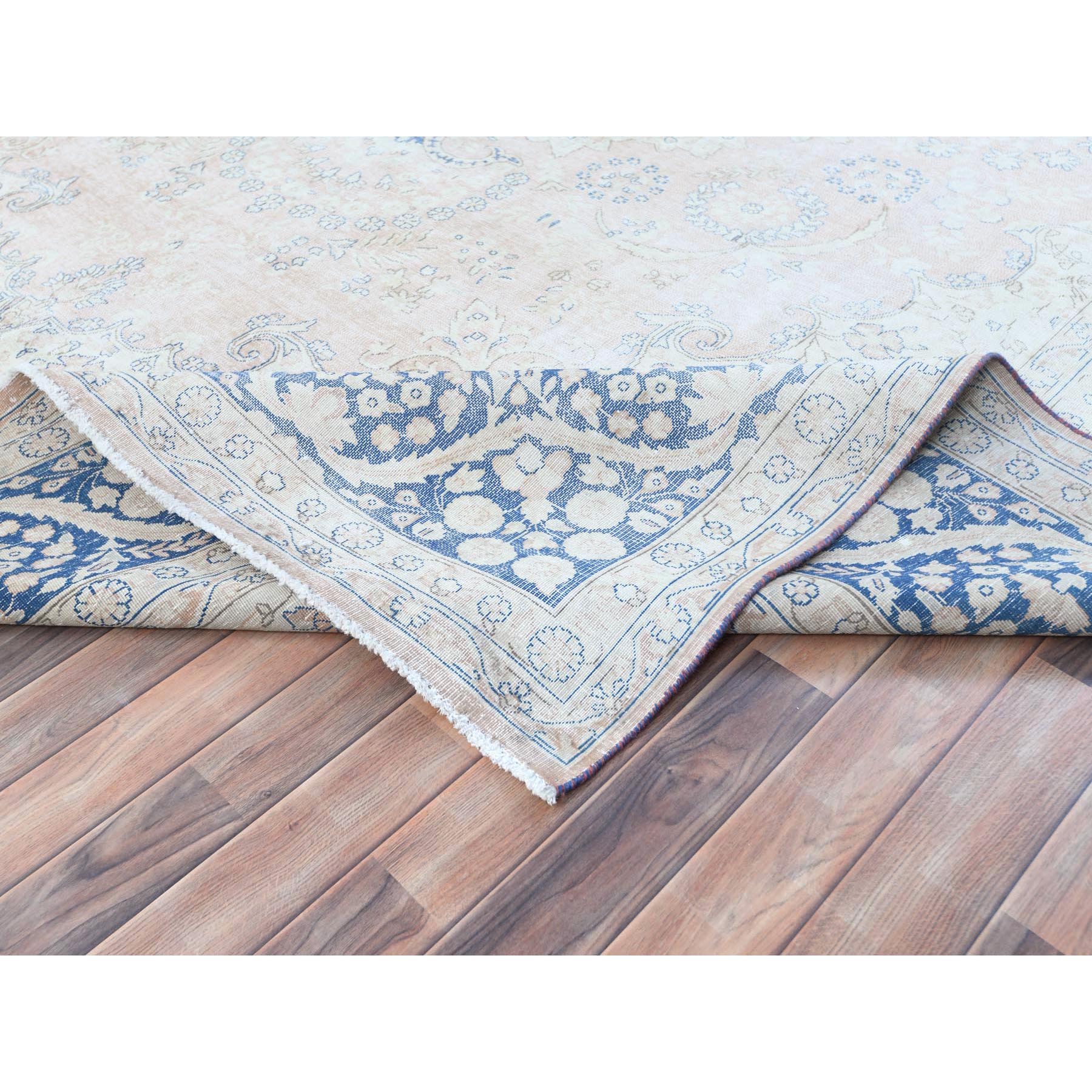 10'2"x13'4" Faded Red Hand Knotted Worn Wool, Sheared Low, Distressed Look, Vintage Persian Kerman Oriental Rug Sh81258