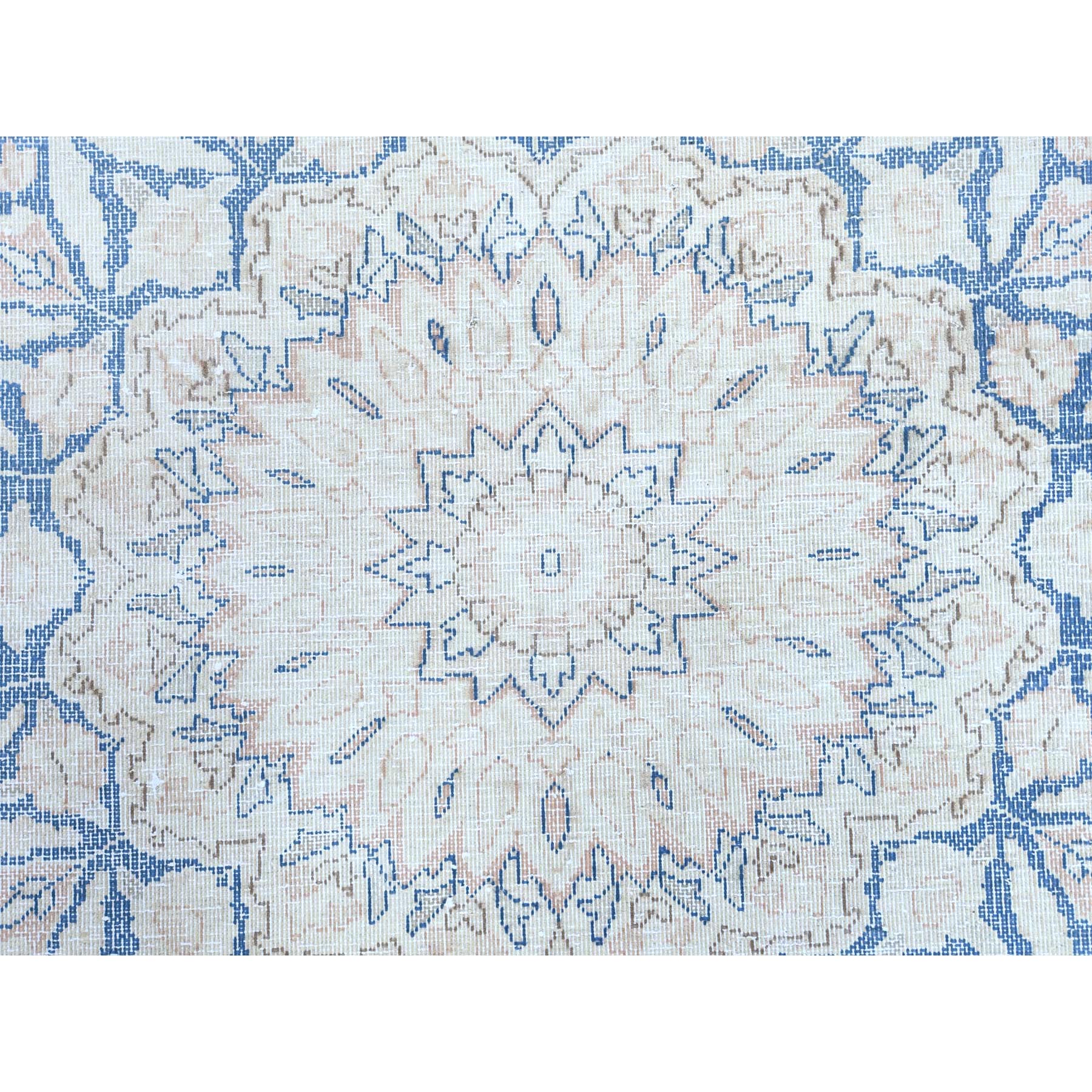 10'2"x13'4" Faded Red Hand Knotted Worn Wool, Sheared Low, Distressed Look, Vintage Persian Kerman Oriental Rug Sh81258