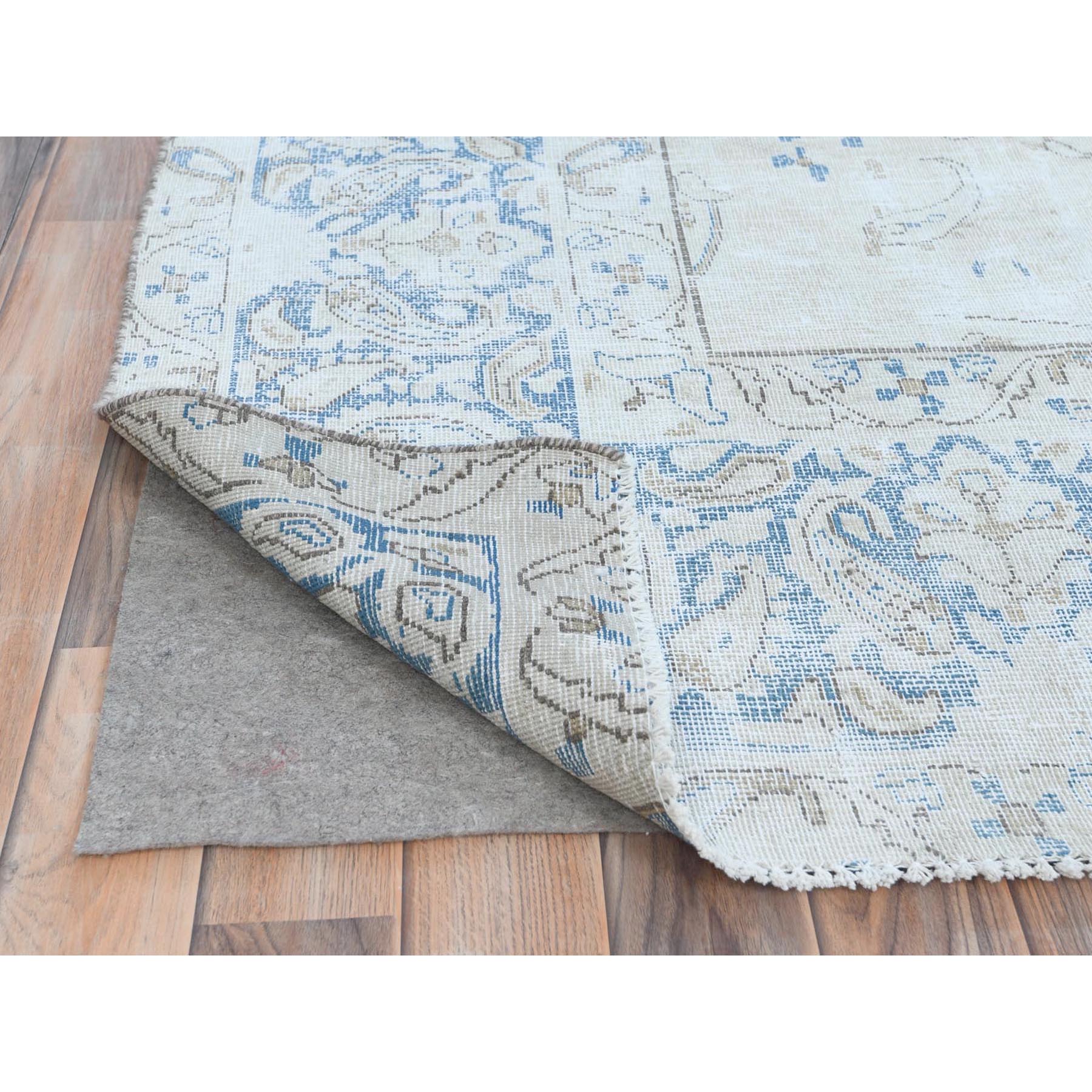 9'6"x12'6" Ivory Semi Antique Persian Kerman, Distressed Look, Hand Knotted Cropped Thin, Worn Wool Oriental Rug Sh81259